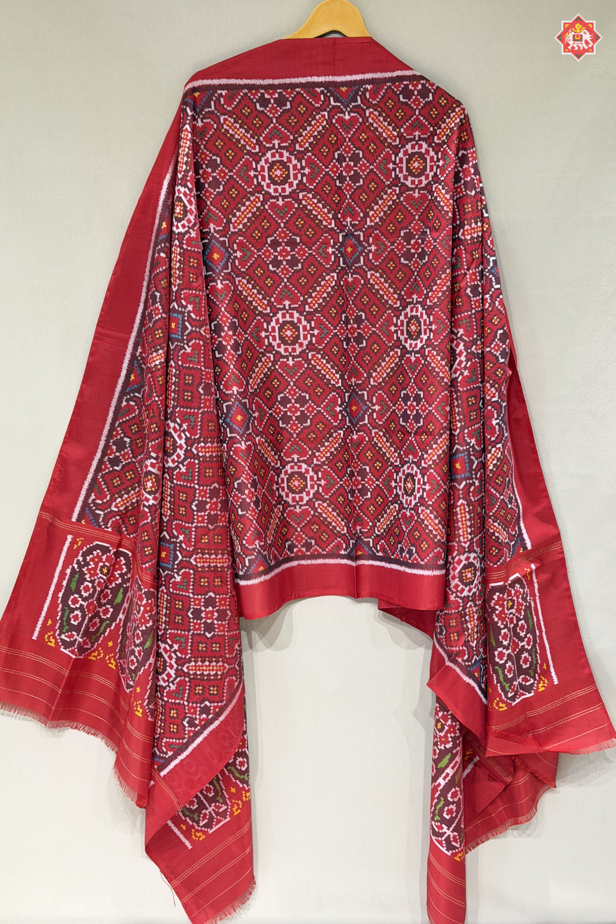 Manek chowk design with minakari work semi double ikat patola dupatta