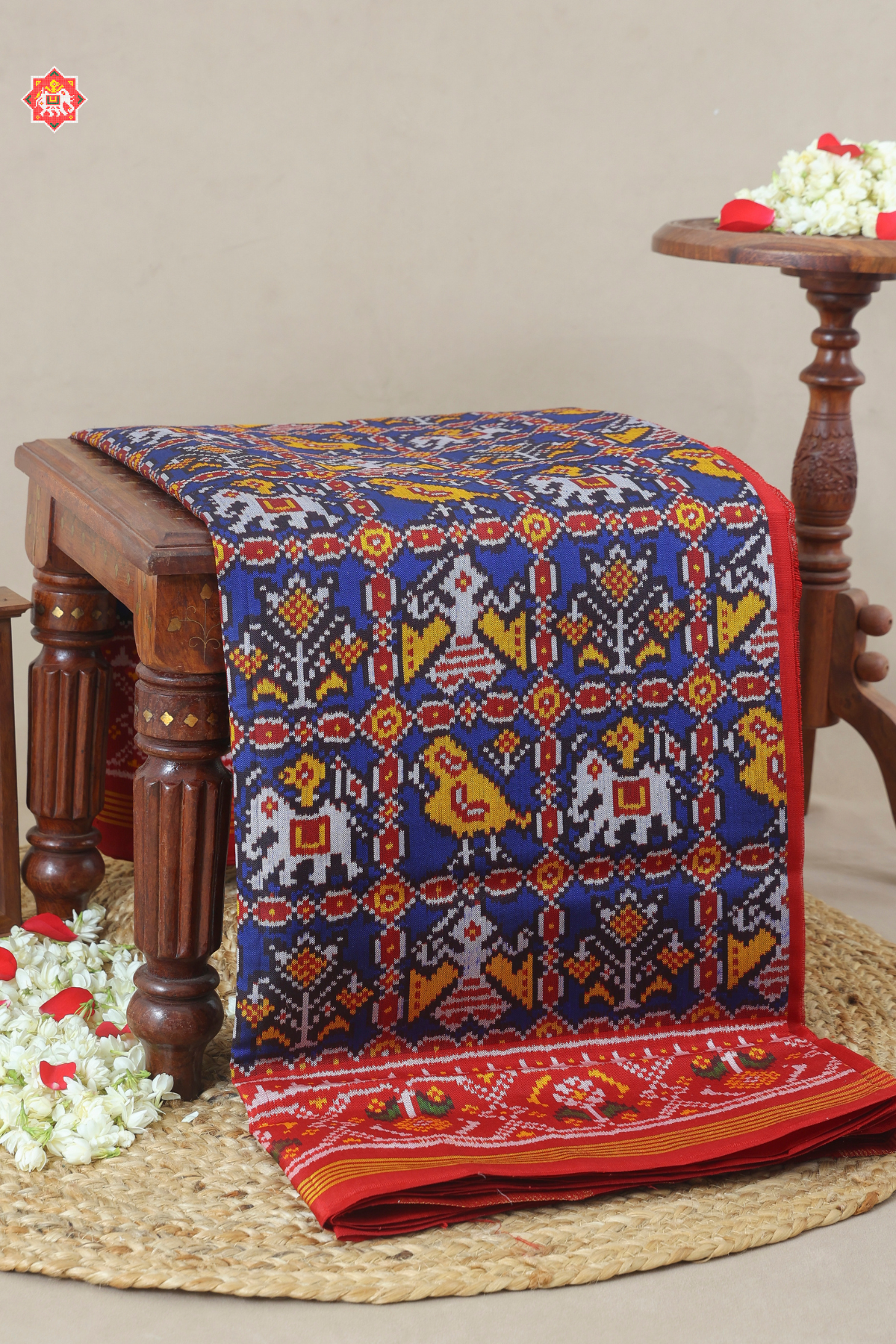 Minakari work with motif design ghughroo border semi double ikat patola saree