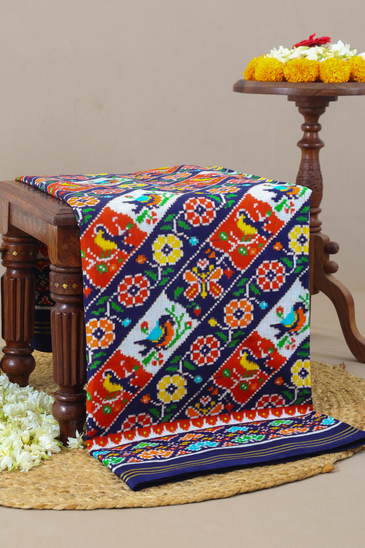 Patan patola traditional master piece crosse lehriya with motif design pure double ikat saree