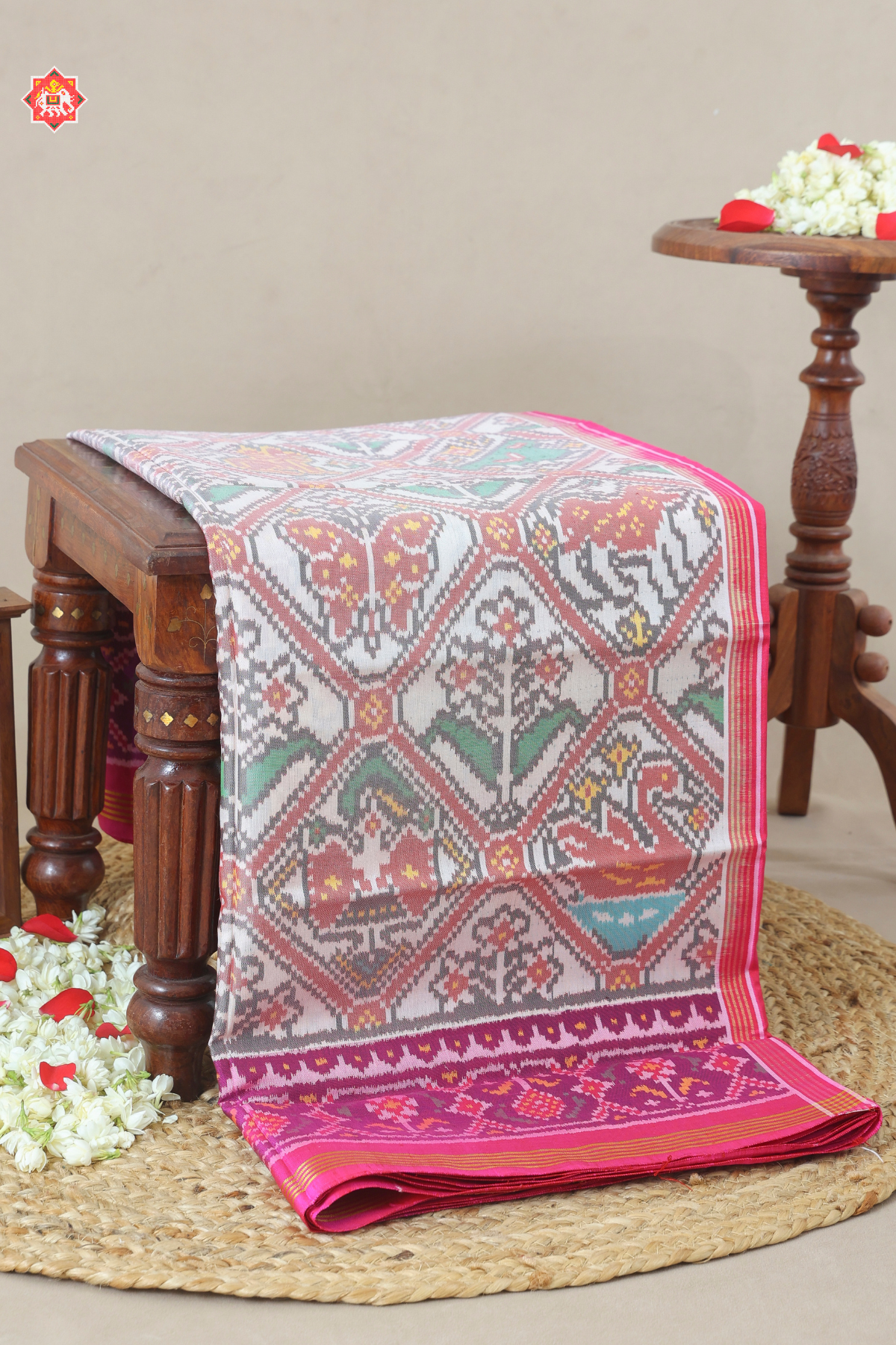 Traditional adtala design pallu border contras semi double ikat patola saree