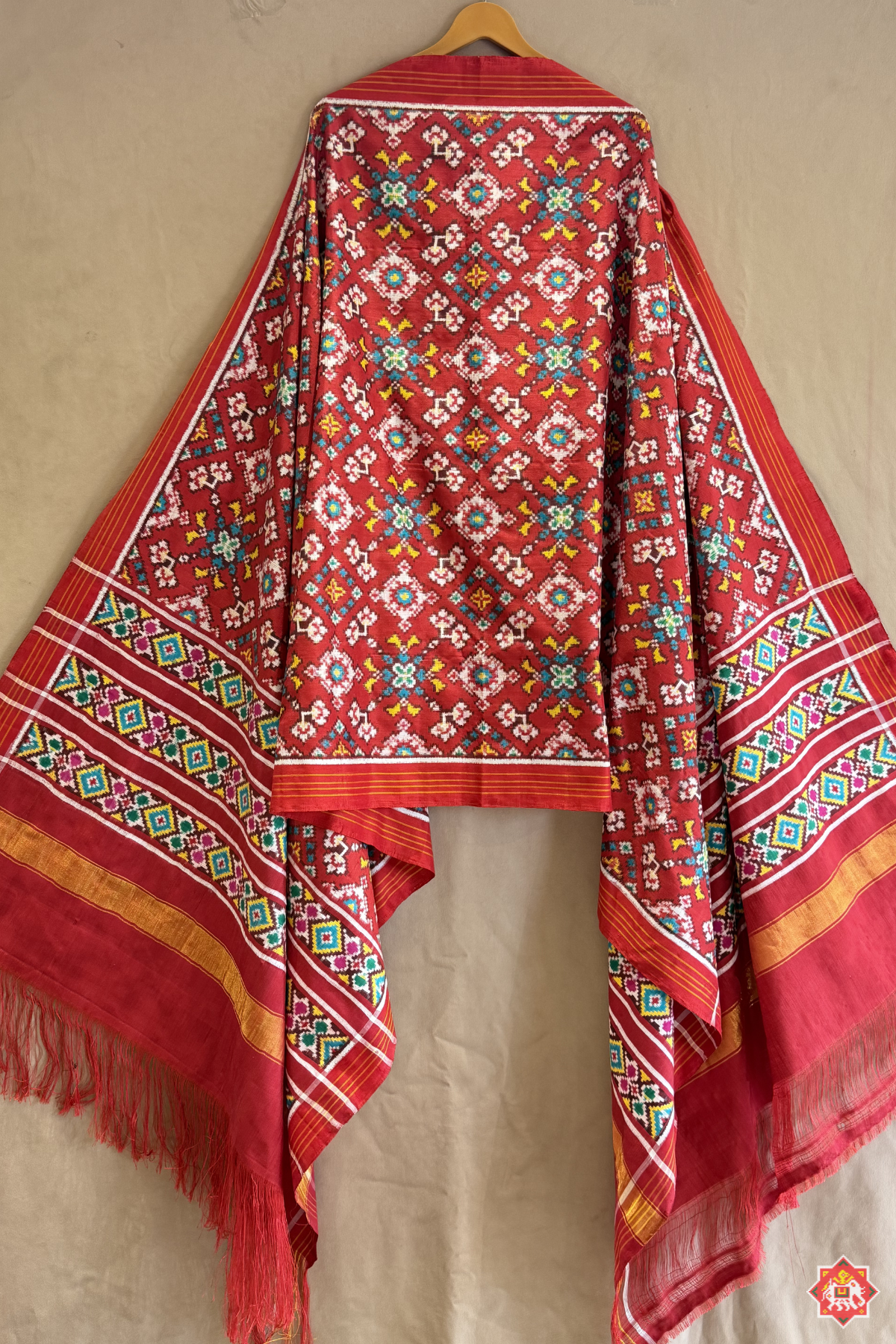 Traditional navratna design with minakari work pure double ikat patola dupatta