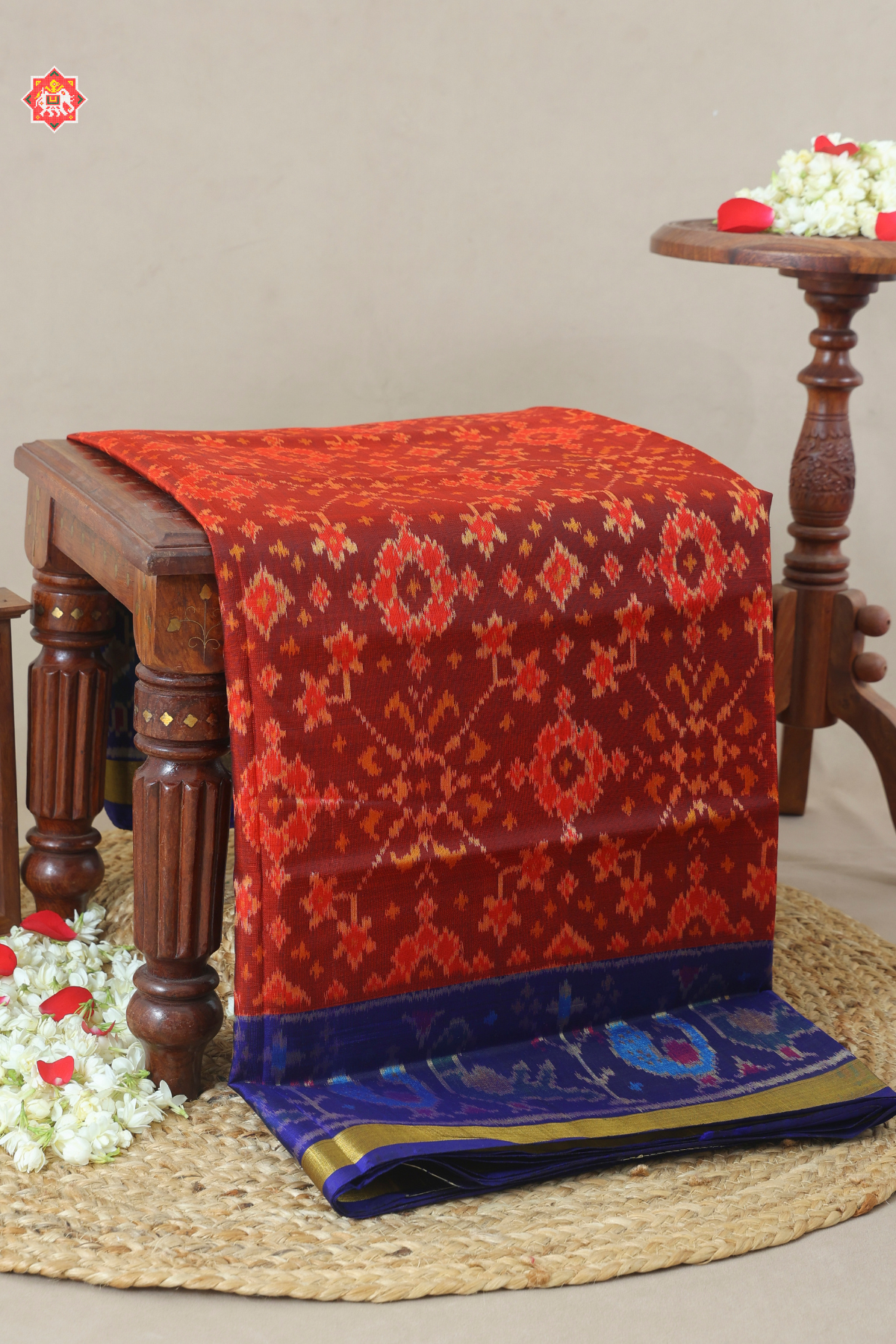 Navratna design with peacock small tissue border single ikat patola saree