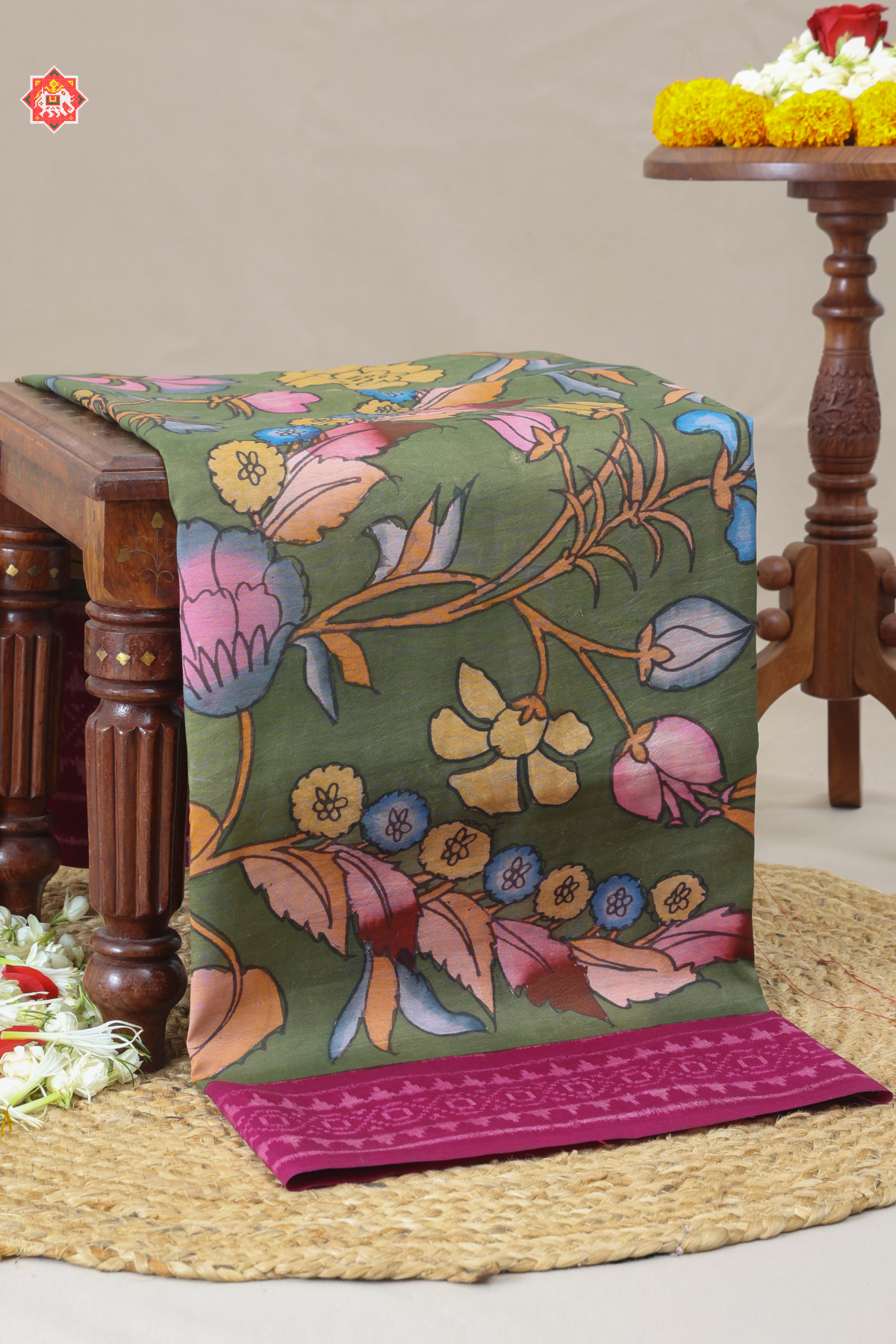 Hand painting art kalamkari with patola saree & blouse patola design  ( masterpiece)