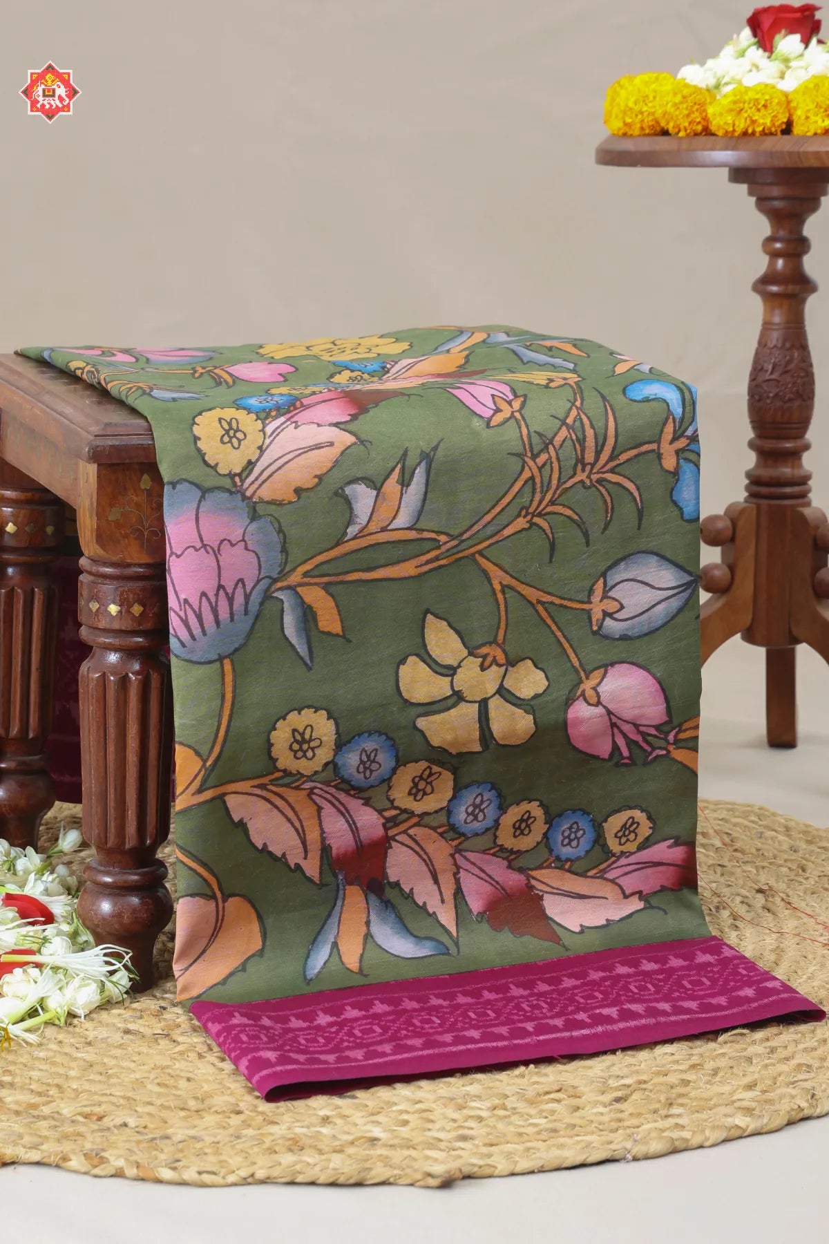 Hand painting art kalamkari with patola saree & blouse patola design  ( masterpiece)