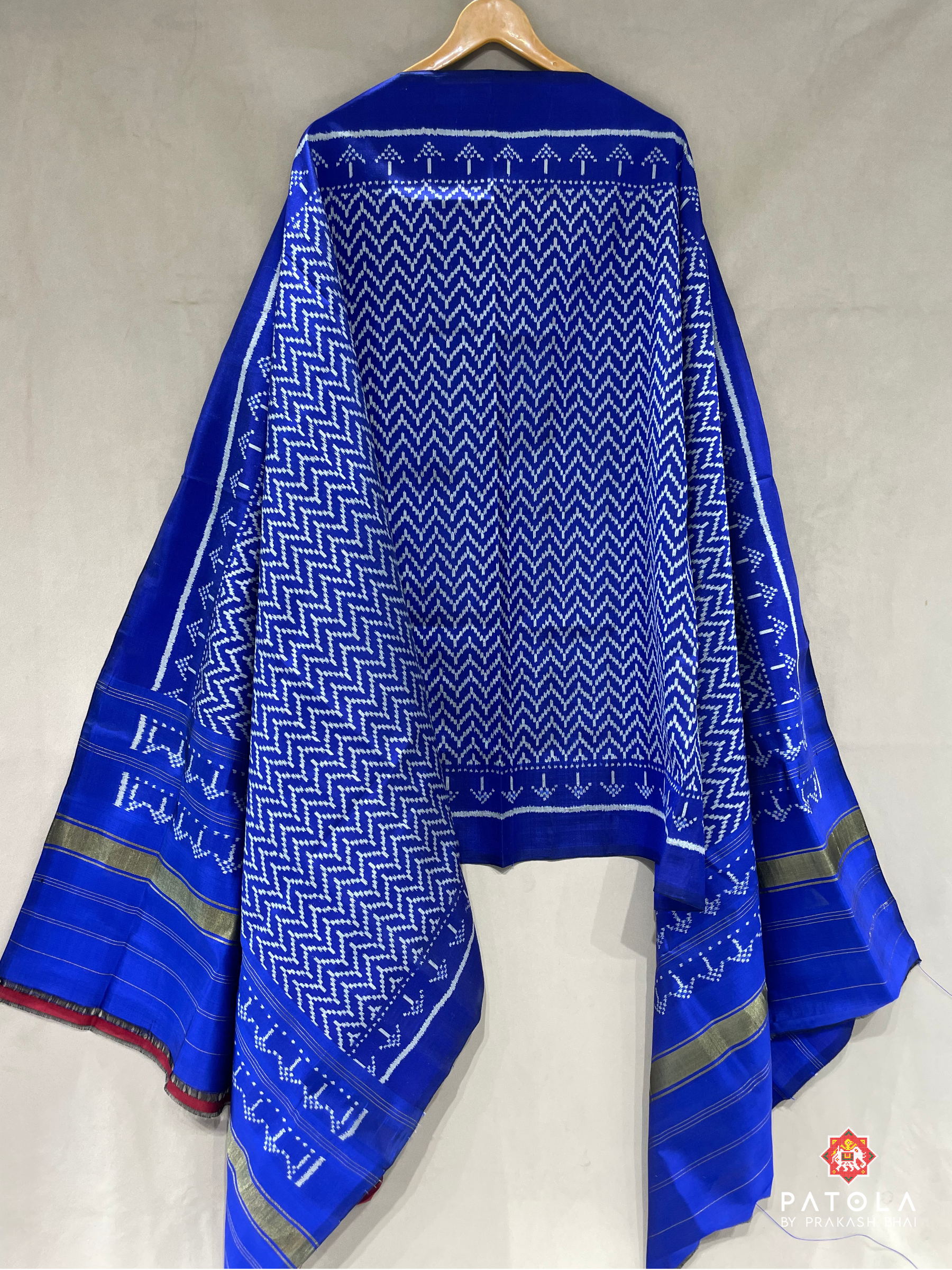 Blue Zigzag Designer Semi Double Ikat Patola Dupatta