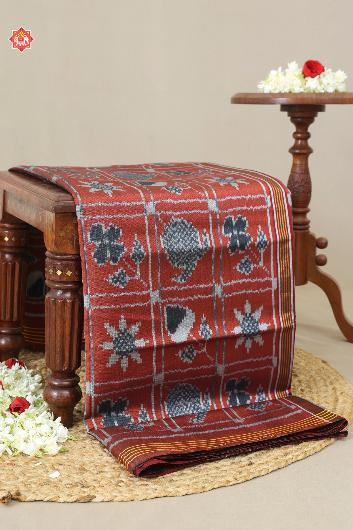 Fancy design with lines border ( office wear) semi double ikat patola saree