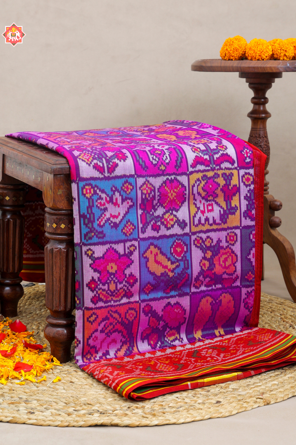 Masterpiece 8 motifs designer multi colours  Semi double ikat patola saree