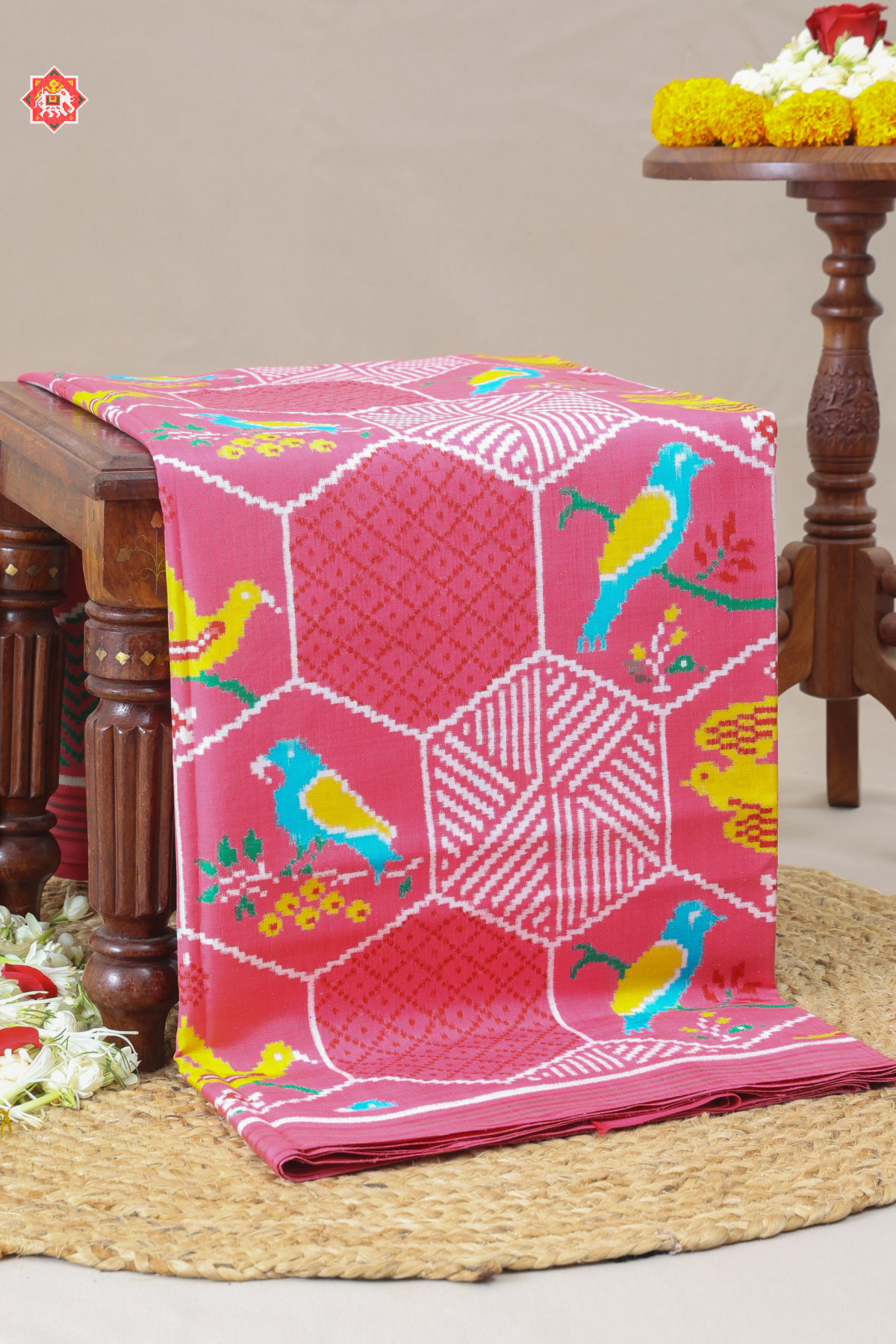 Patan patola kunj bhhat with birds design classic pure double ikat saree