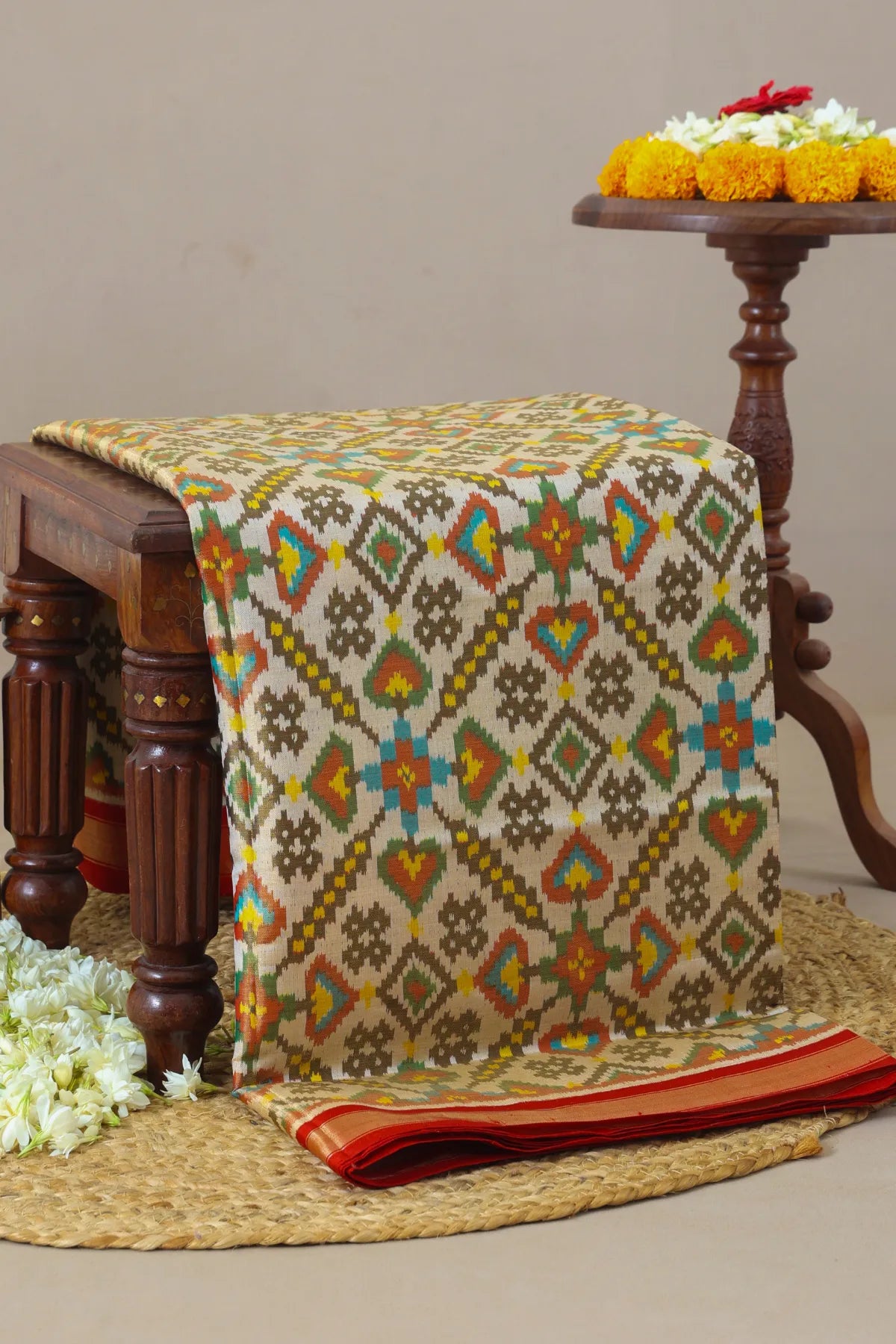Rajwadi manek chowk design with pallu traditional tissue patola saree