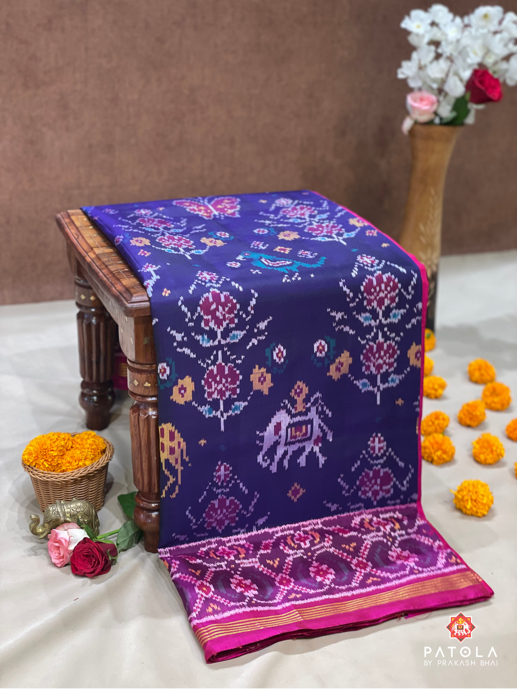 Exclusive New Motifs Designer Semi Double Ikat Patola Saree