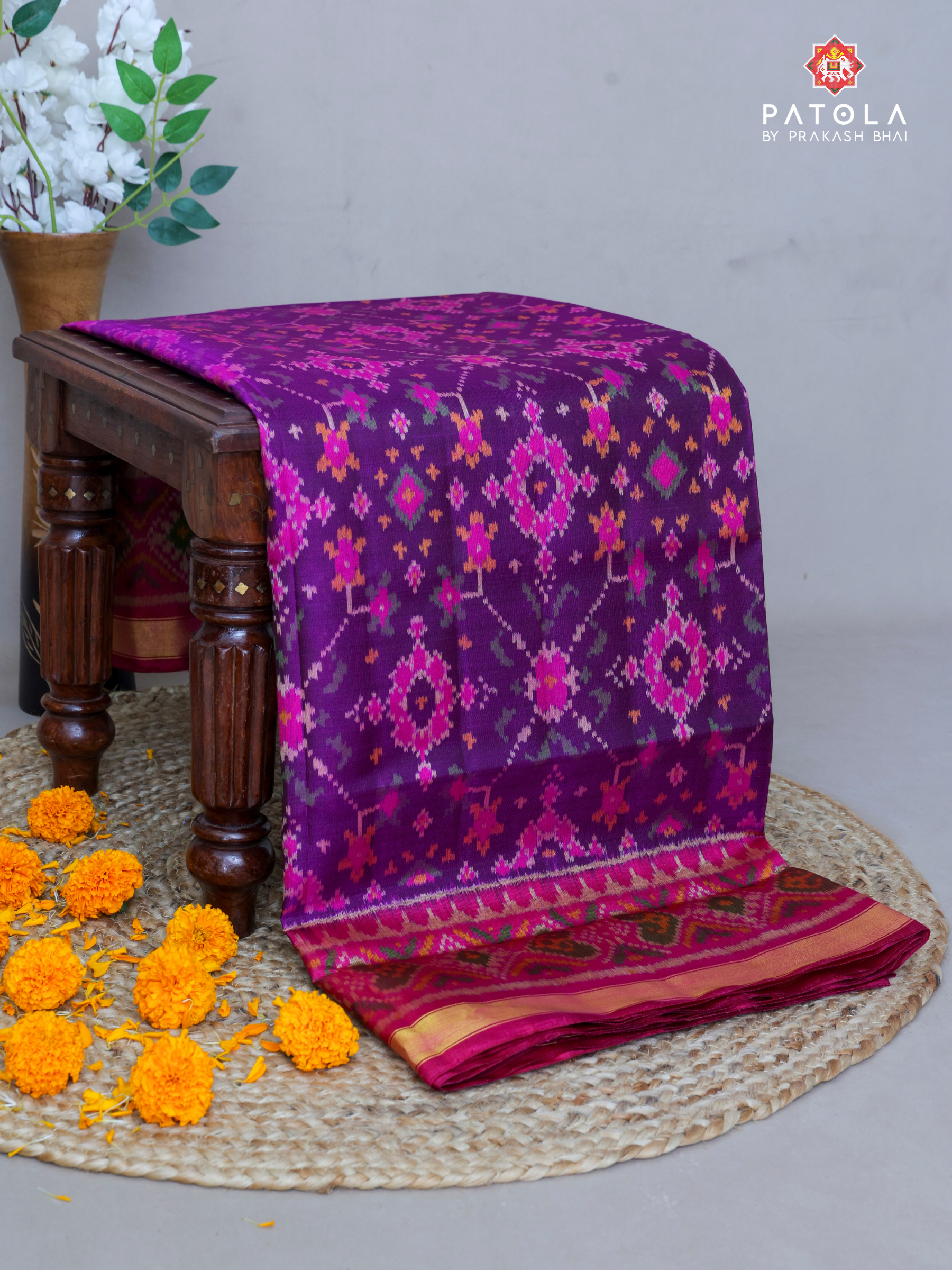 Purple Navratna Designer Single Ikat Patola Saree
