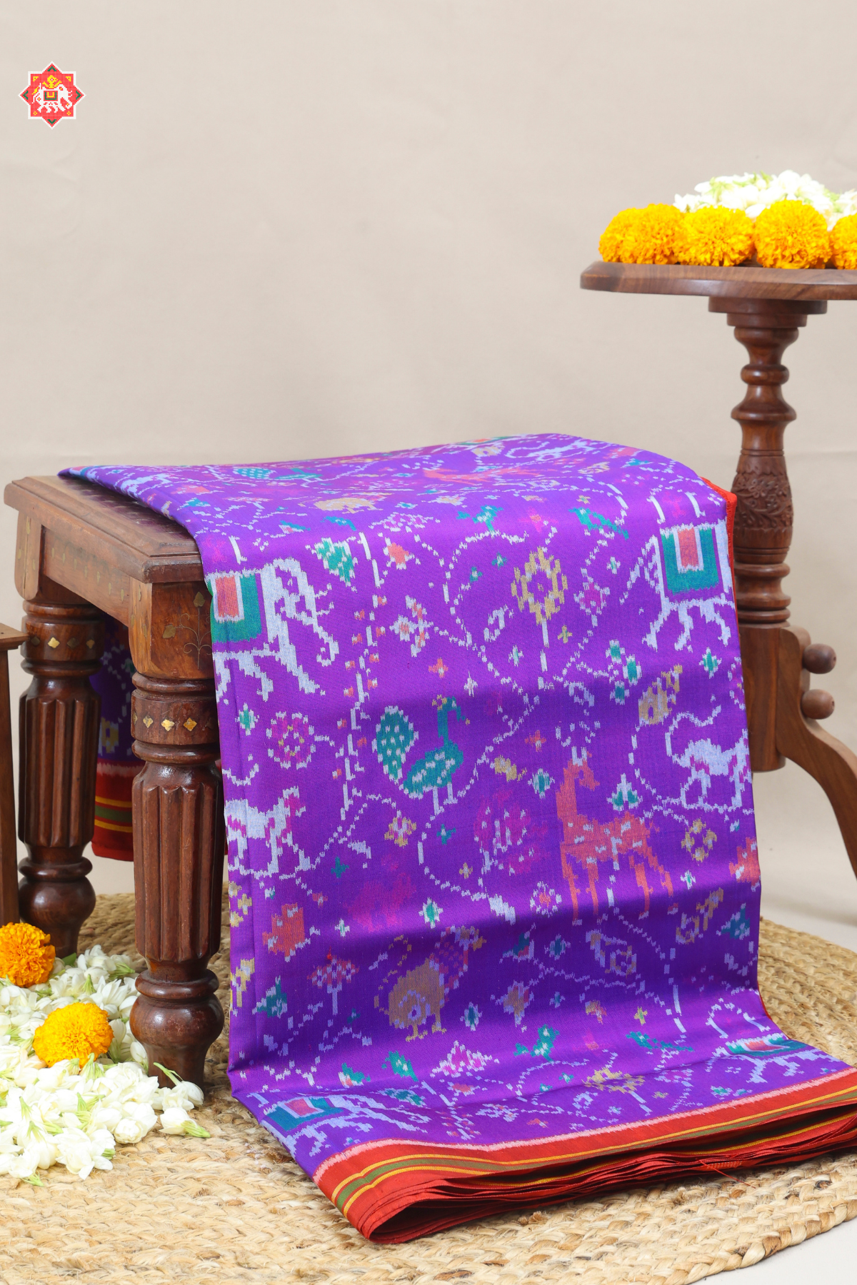 Master piece Animals with flowers design semi double ikat patola saree