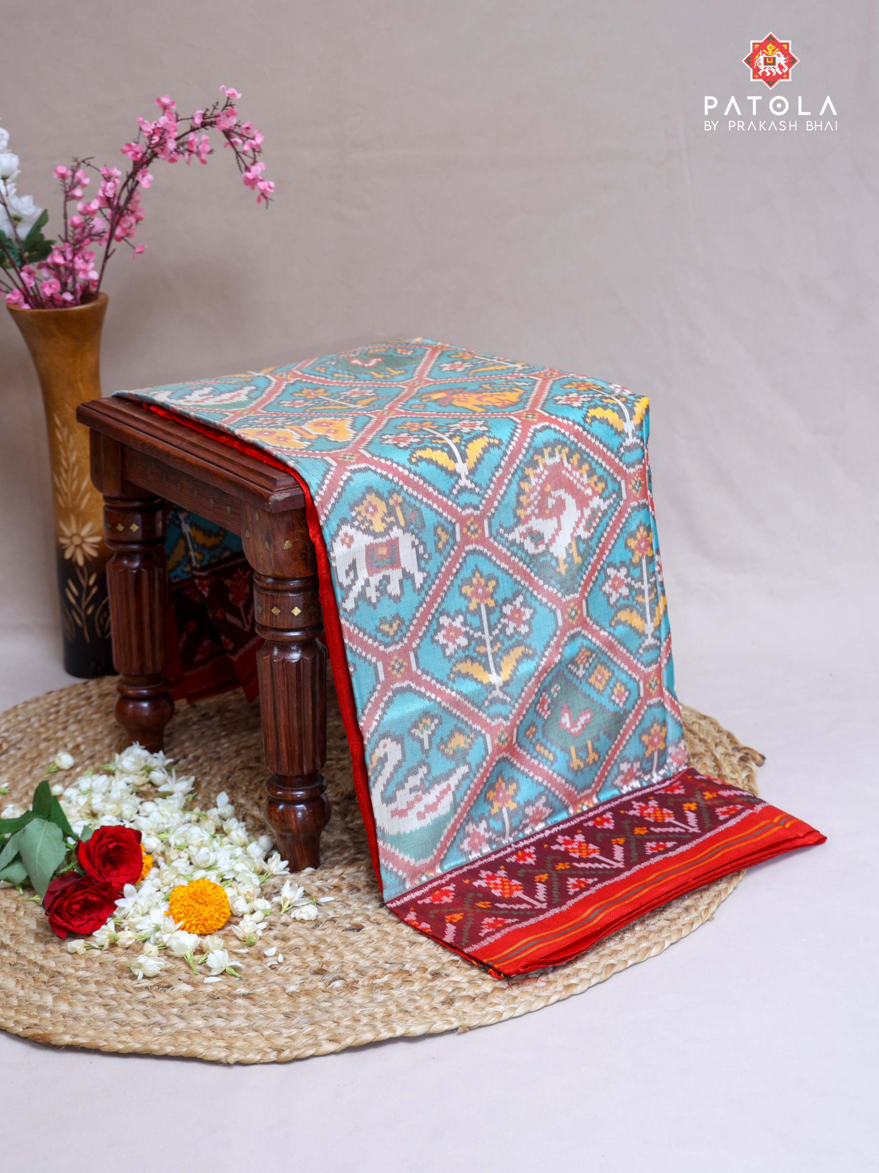 C-Green Big Narikunj Adtala Designer Semi Double Ikat Patola Saree