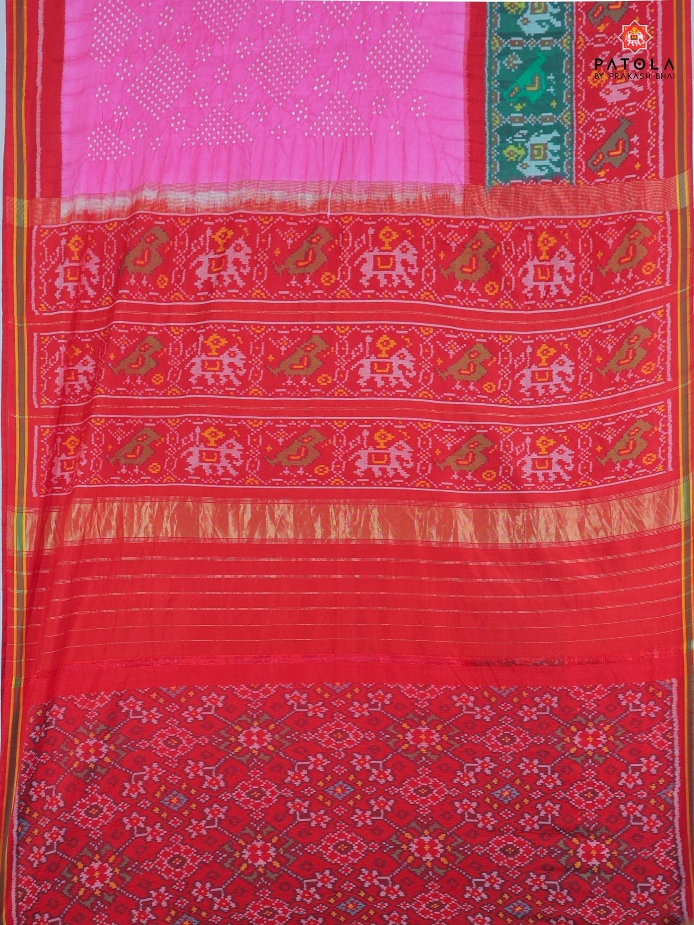 Two colors border with small bandhej patola saree Blouse design