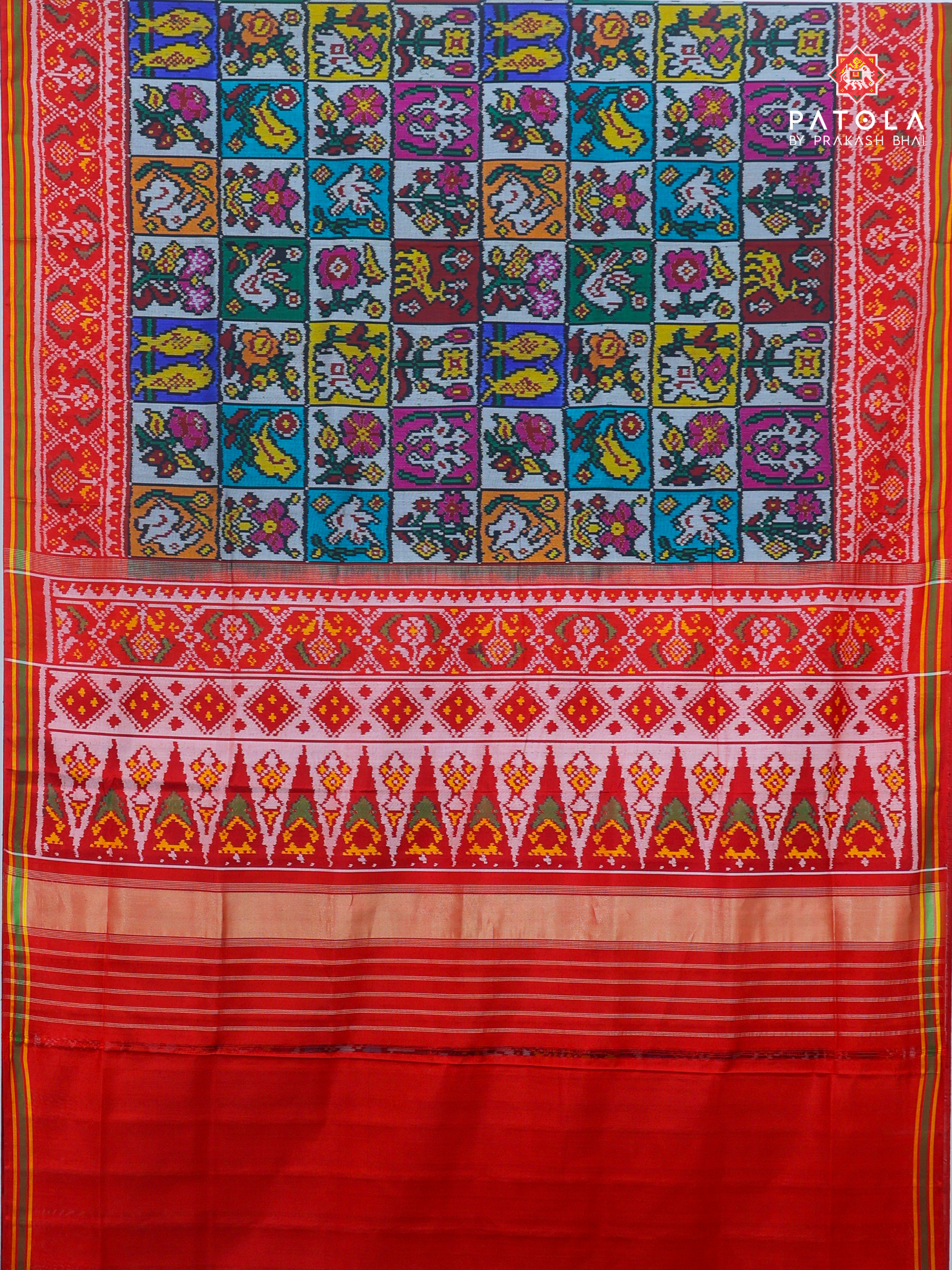 Masterpiece checks with 10 motrifs figure designer multicolours semi double ikat patola saree