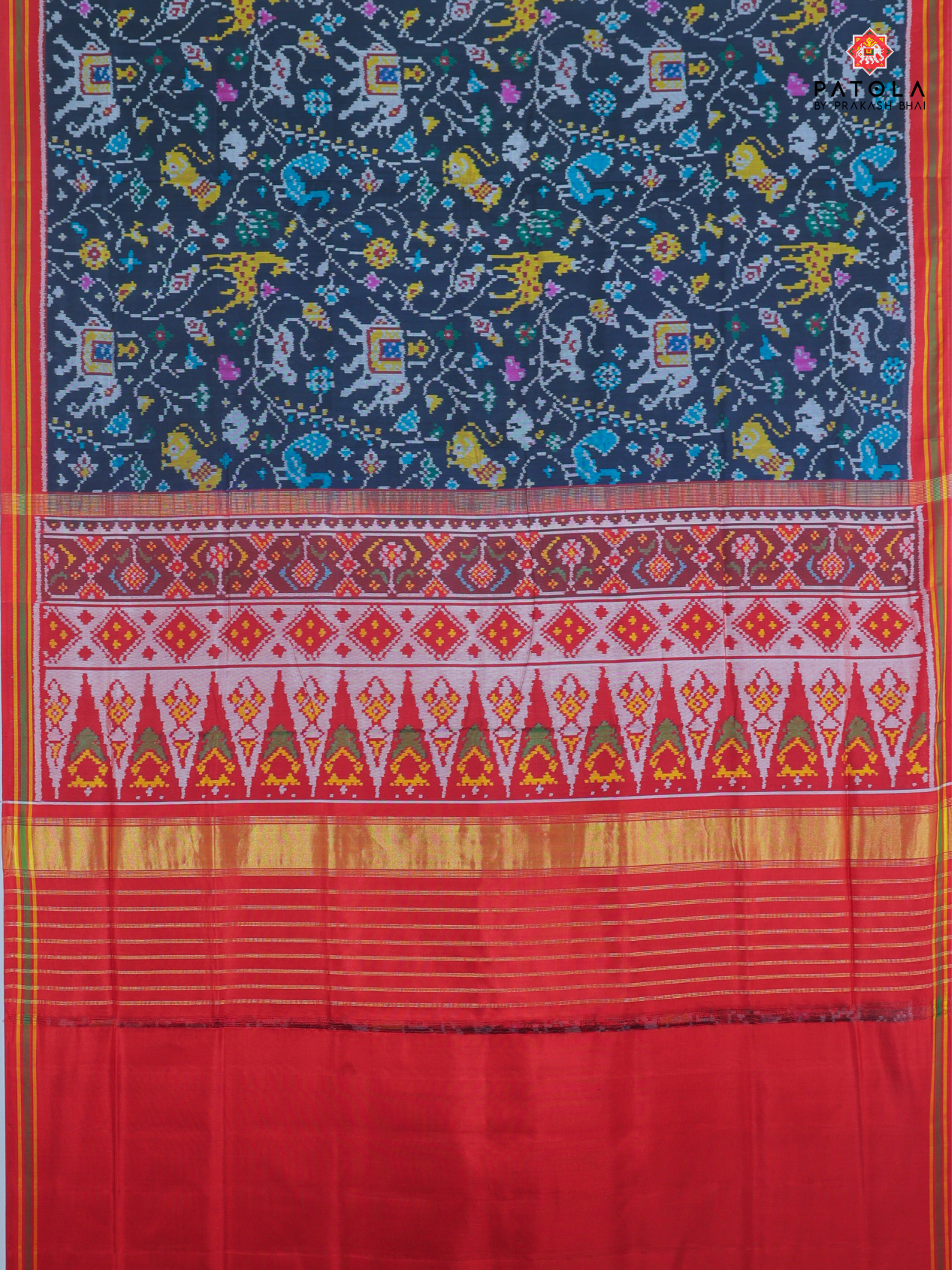 Animals with flowers vel design semi double ikat patola saree