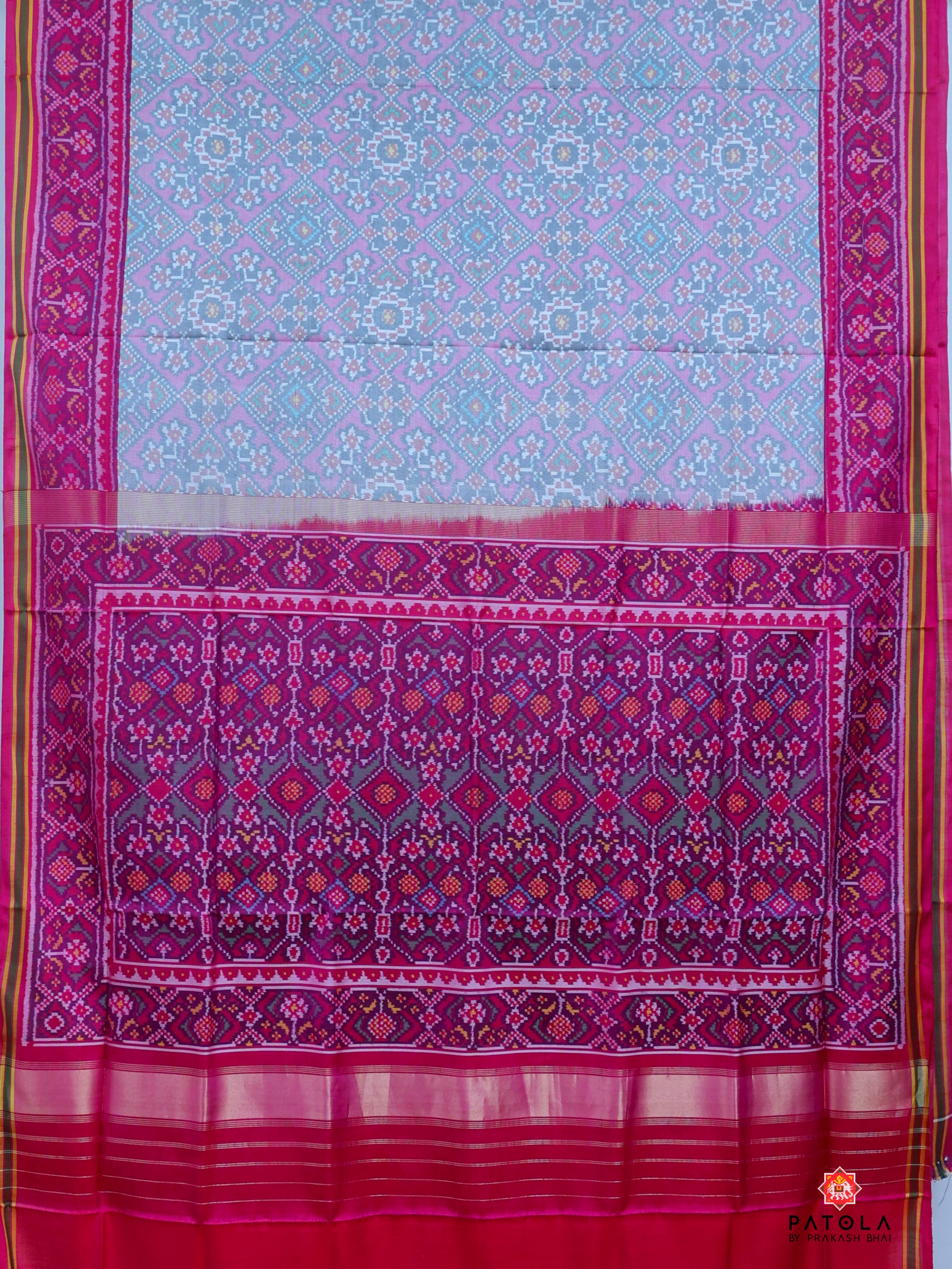 Pastel Pink Manek Chowk Navratna Mix Design Semi Double Ikat Patola Saree