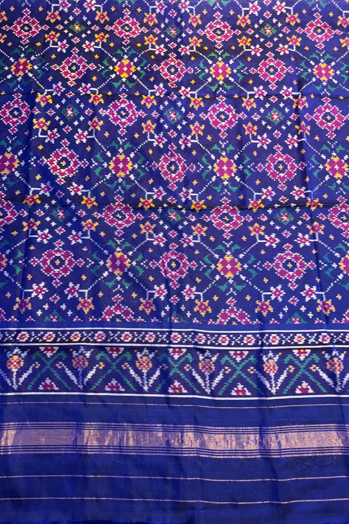 Traditional navratna designer semi double ikat dupatta