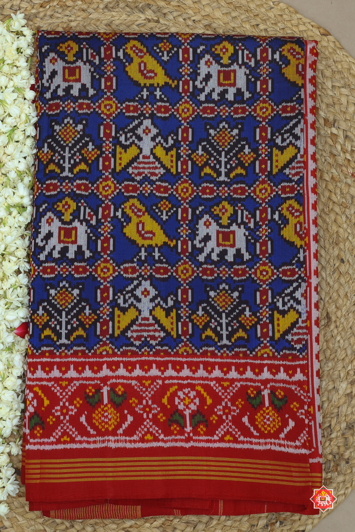 Minakari work with motif design ghughroo border semi double ikat patola saree
