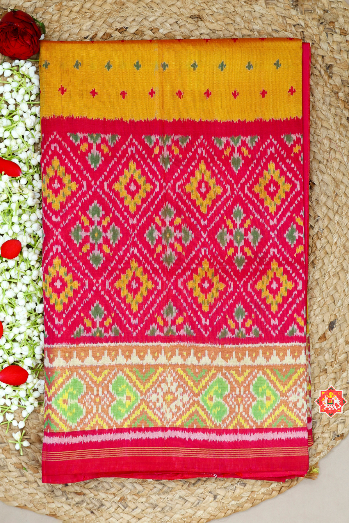 Skirt tissue border design single ikat patola saree