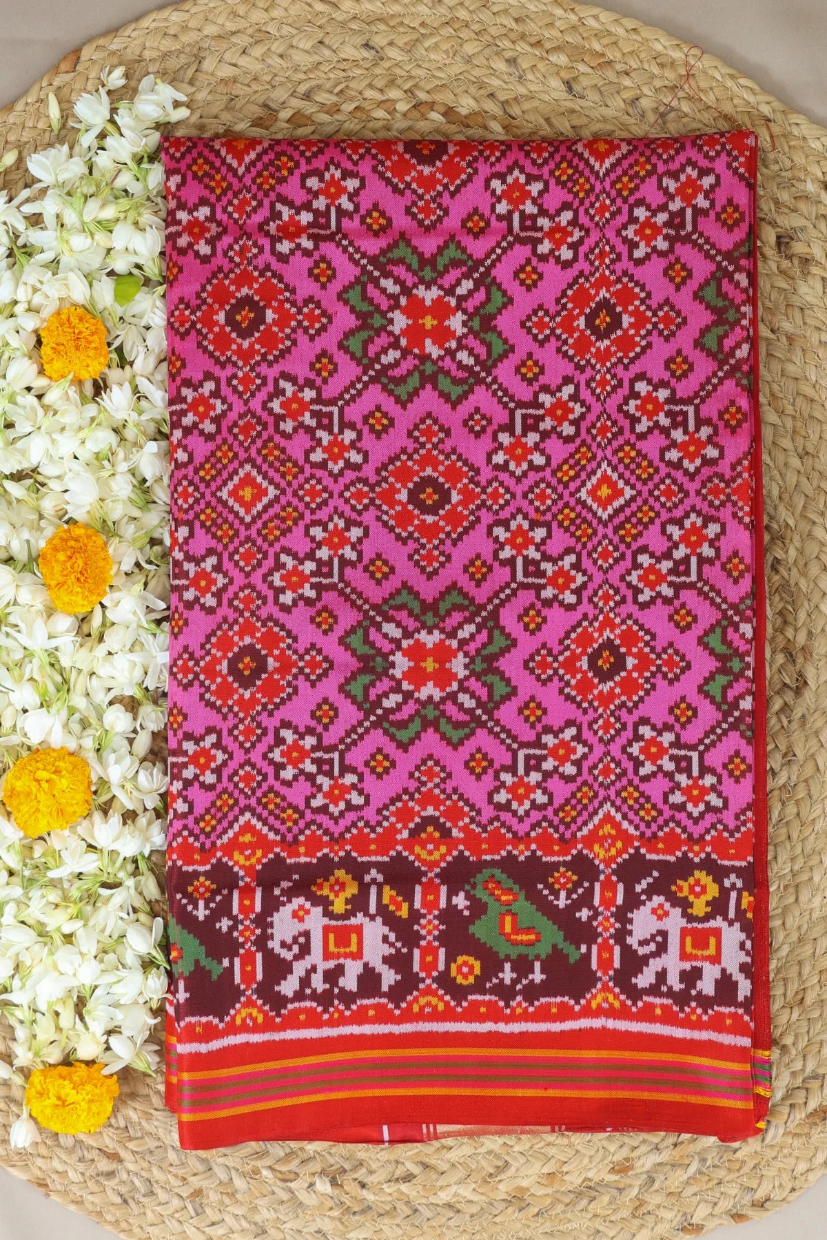Minakari work traditional navratna design border pallu motif design  semi double ikat patola saree