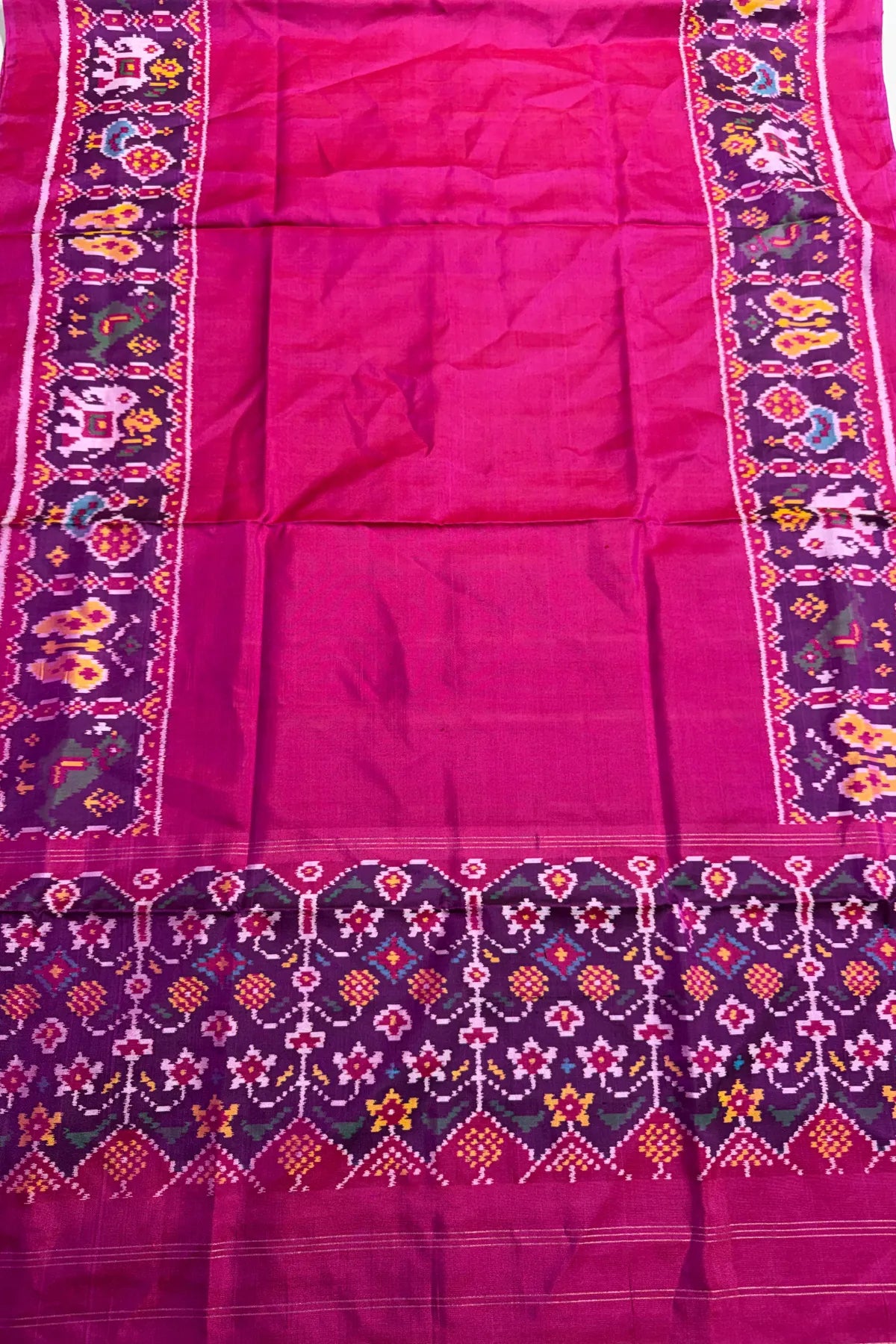 Plain pink with motif design semi double ikat patola dupatta