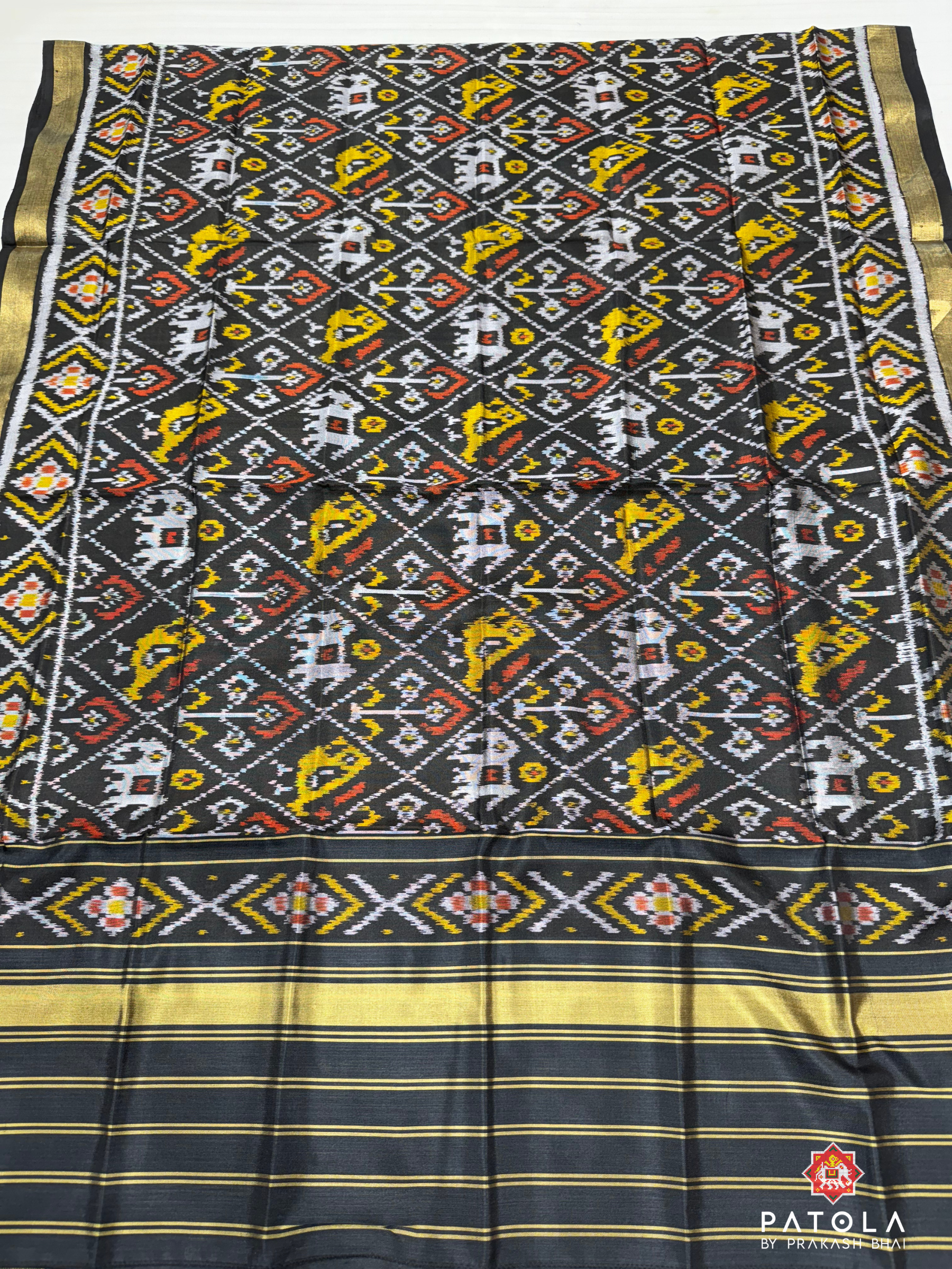 Black Hathi Popat Design Single Ikat Patola Dupatta