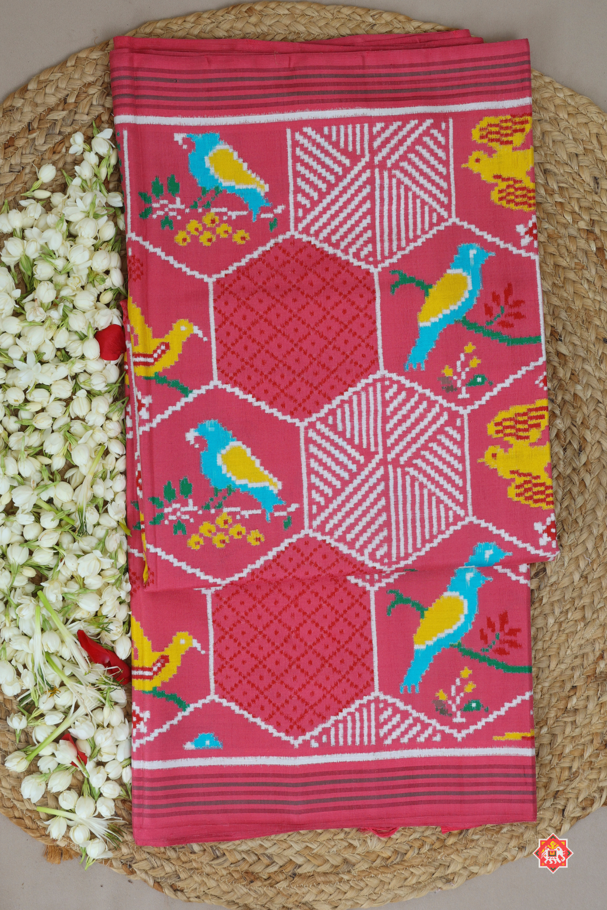 Patan patola kunj bhhat with birds design classic pure double ikat saree