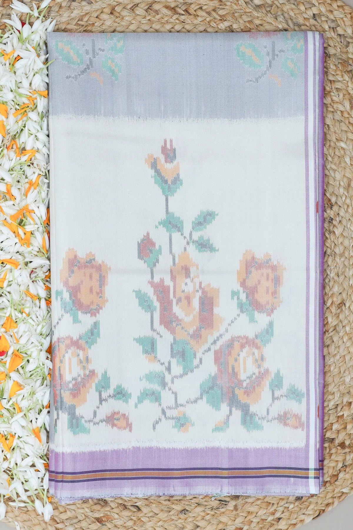 Masterpiece suct border with flower design pallu semi double ikat patola saree