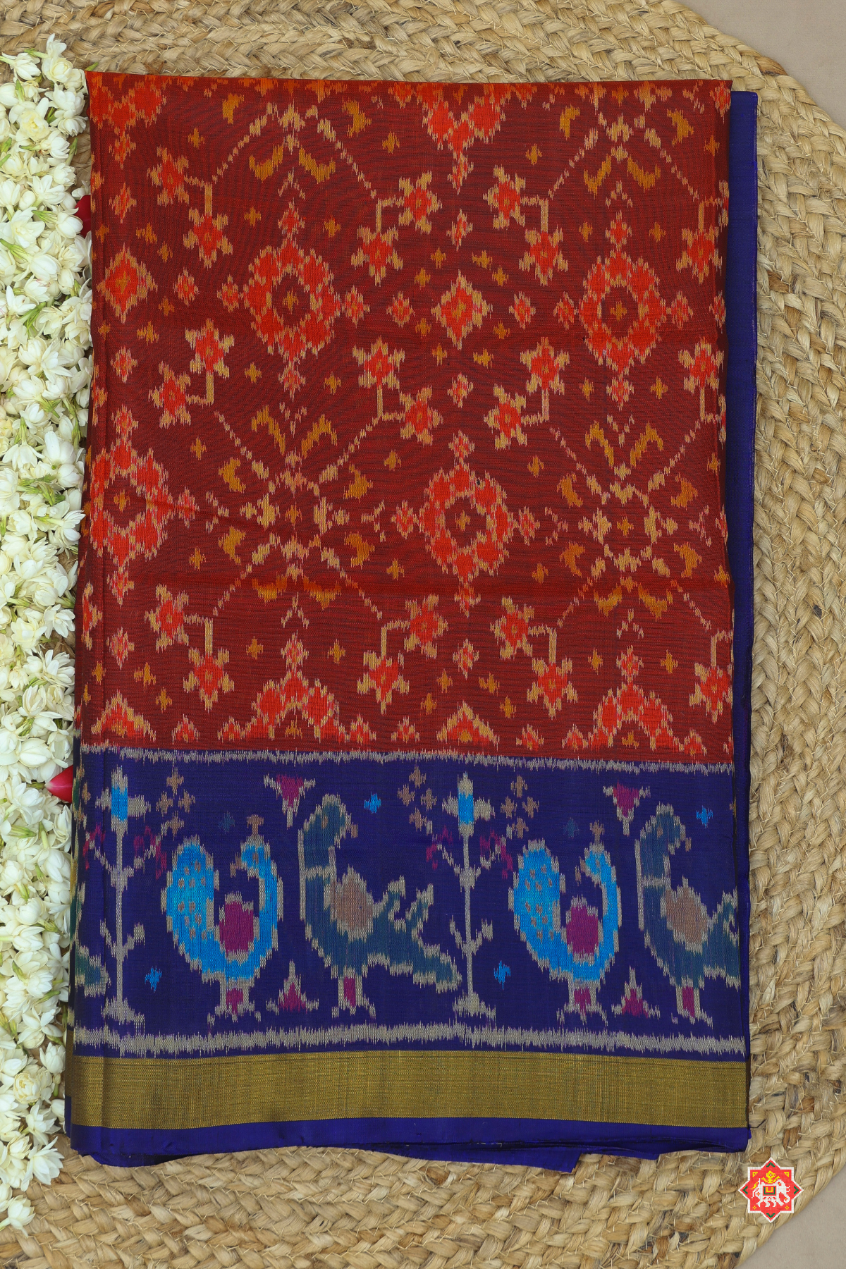 Navratna design with peacock small tissue border single ikat patola saree