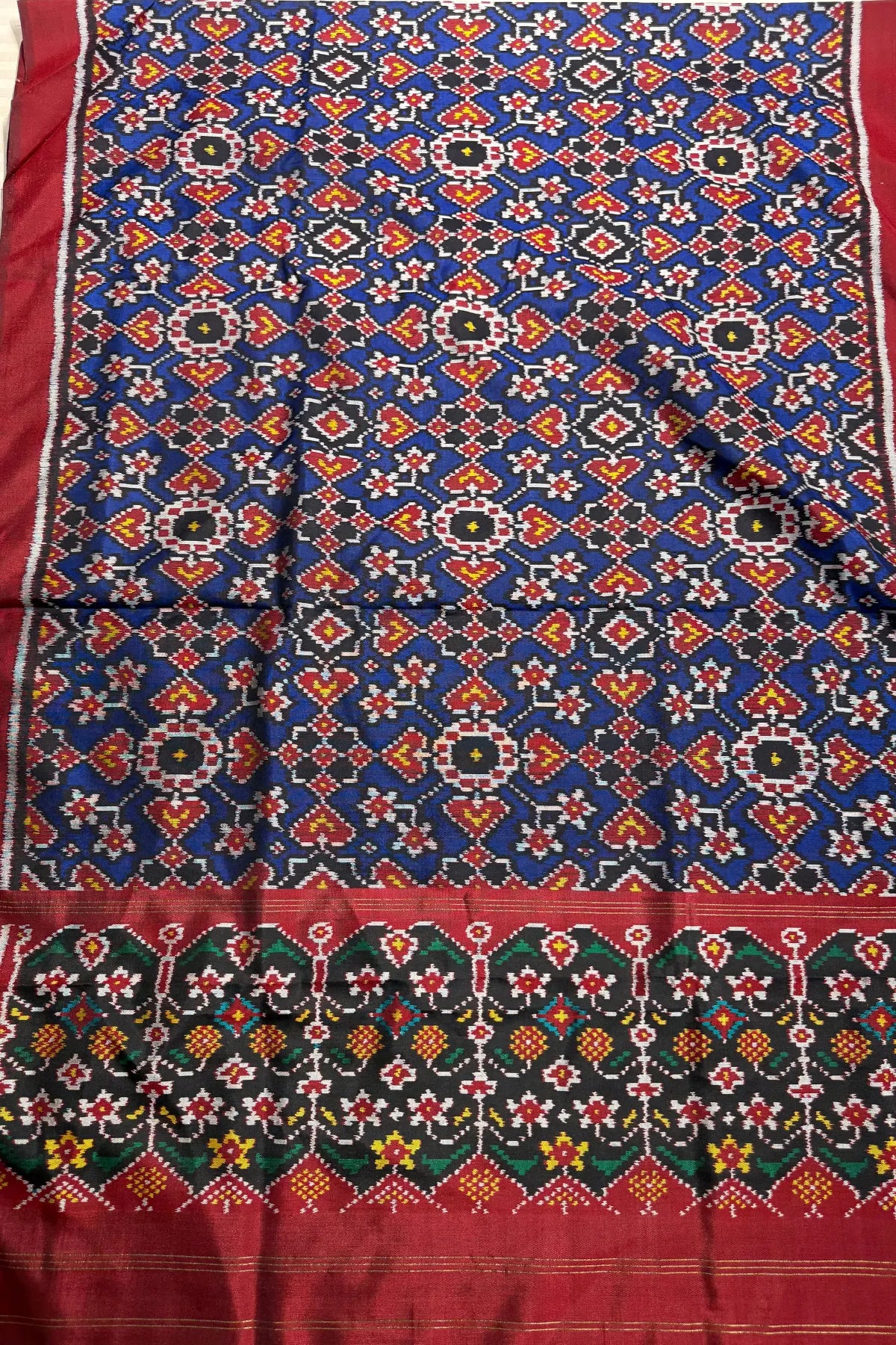 Navratna & manek chowk mix minakari work semi double ikat patola dupatta