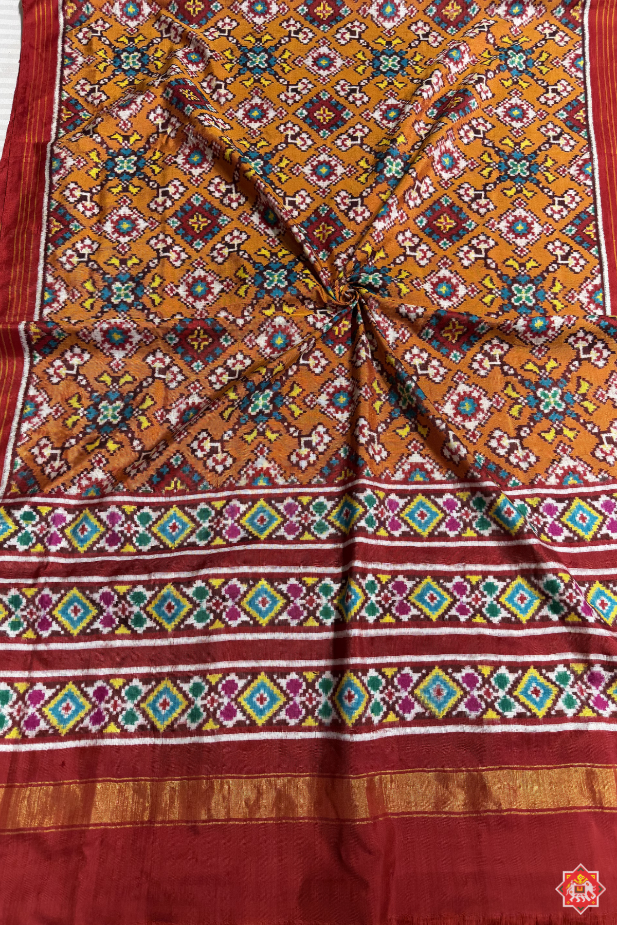 Traditional navratna design with minakari work pure double ikat patola dupatta