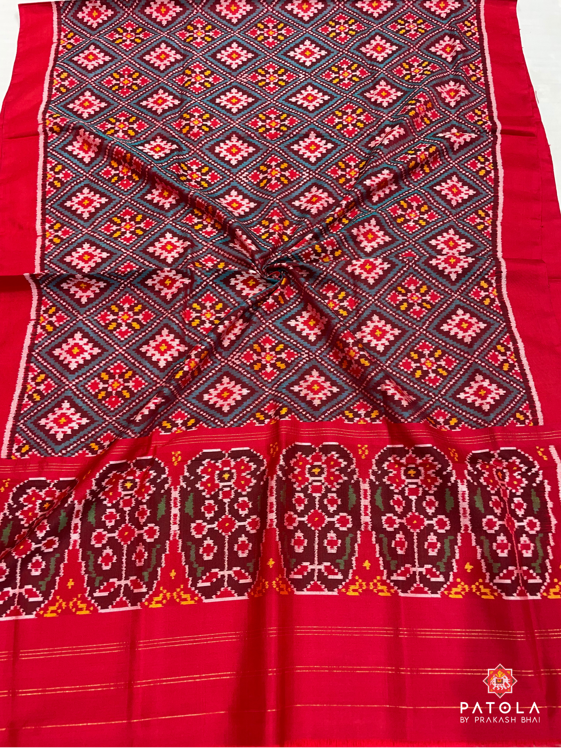 C-Green Chanda Bhat Designer Semi Double Ikat Patola Dupatta