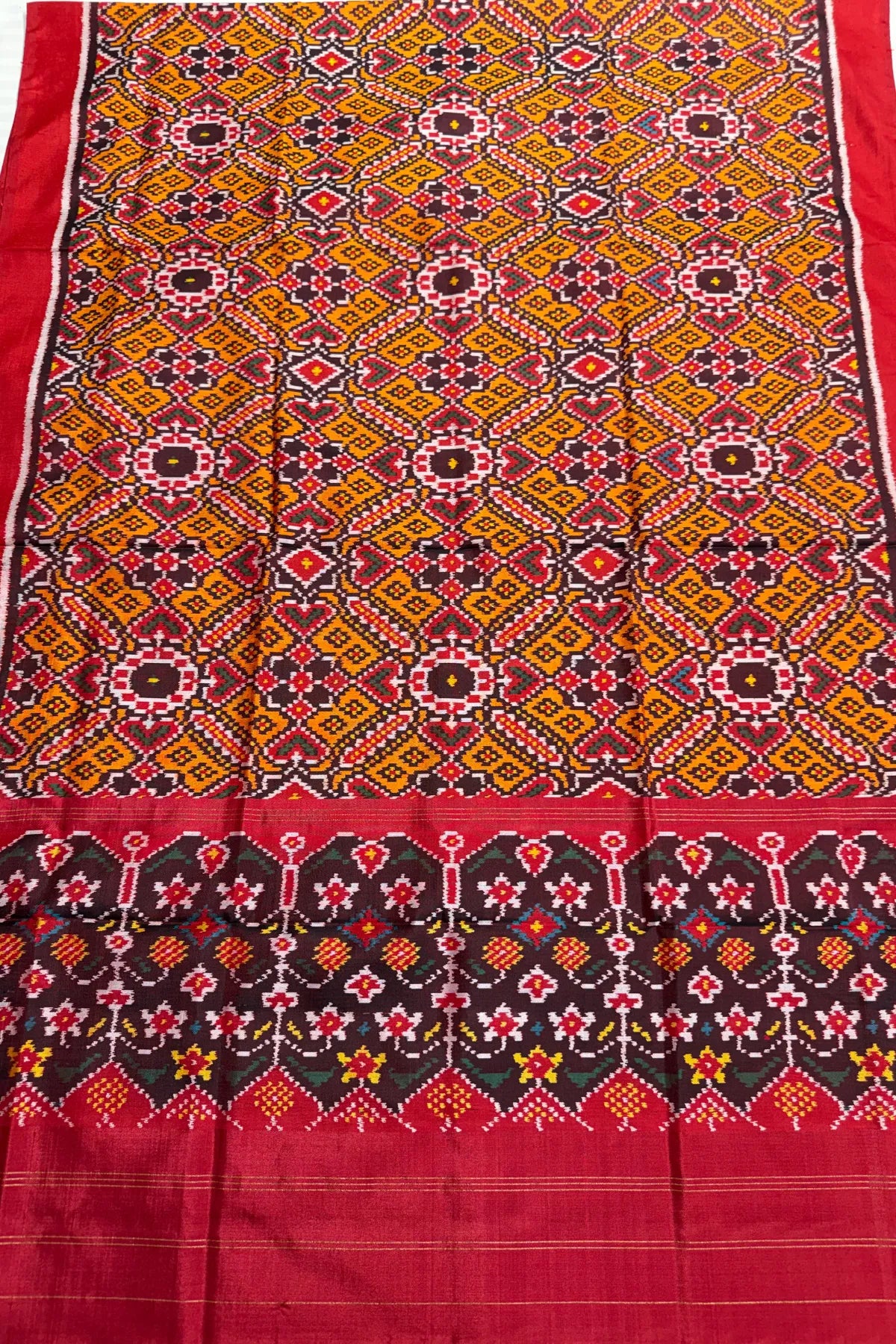 Manek chowk design with minakari work semi double ikat patola dupatta