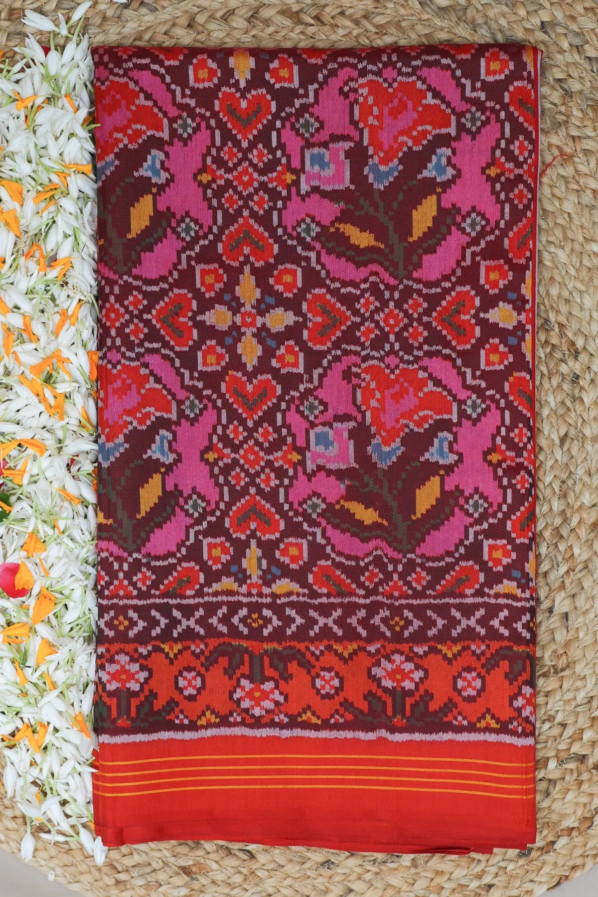 Masterpiece chabdi rose designer with pallu border unique design semi double ikat patola saree