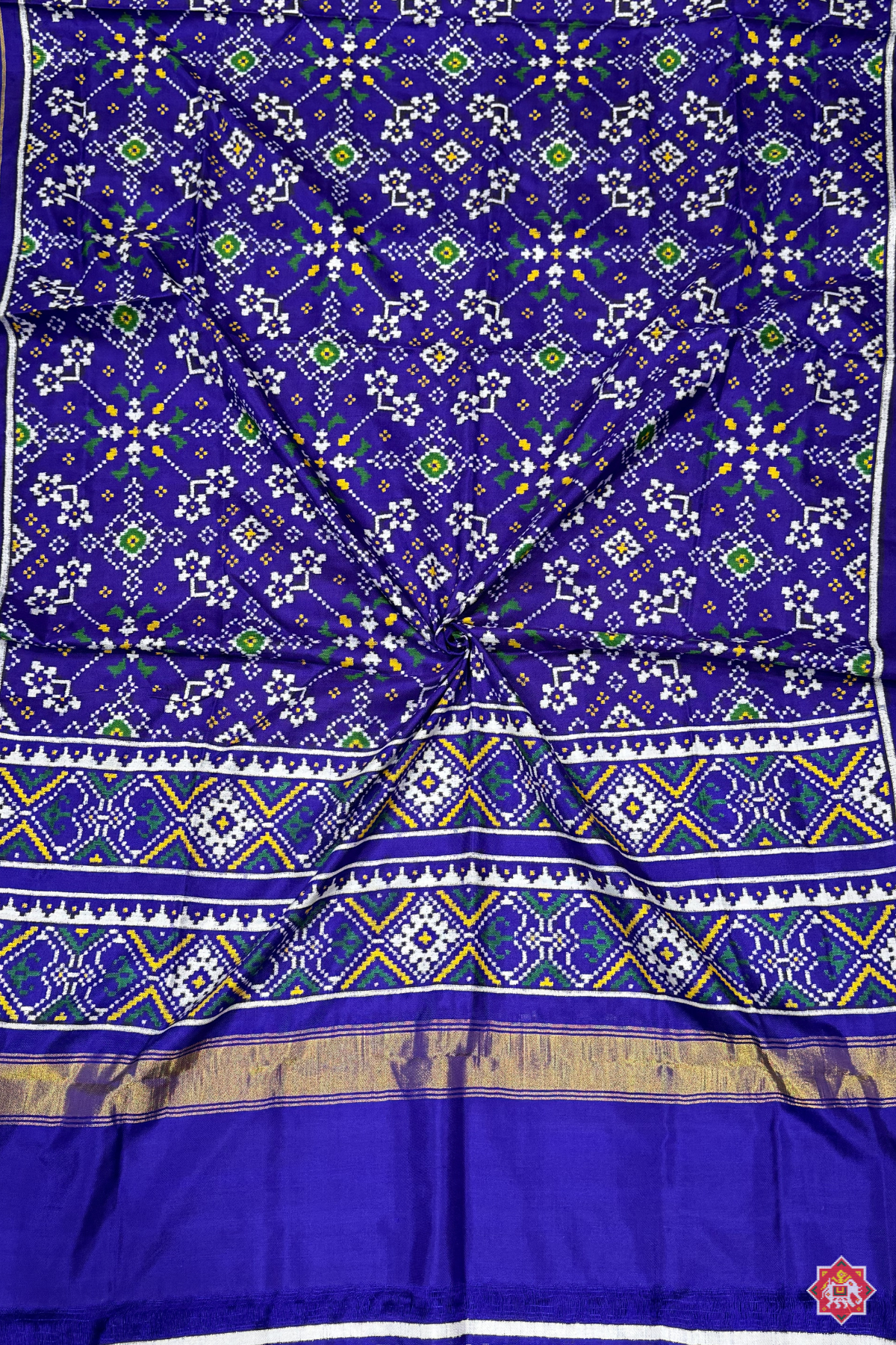 Traditional navratna design with minakari work pure double ikat patola dupatta