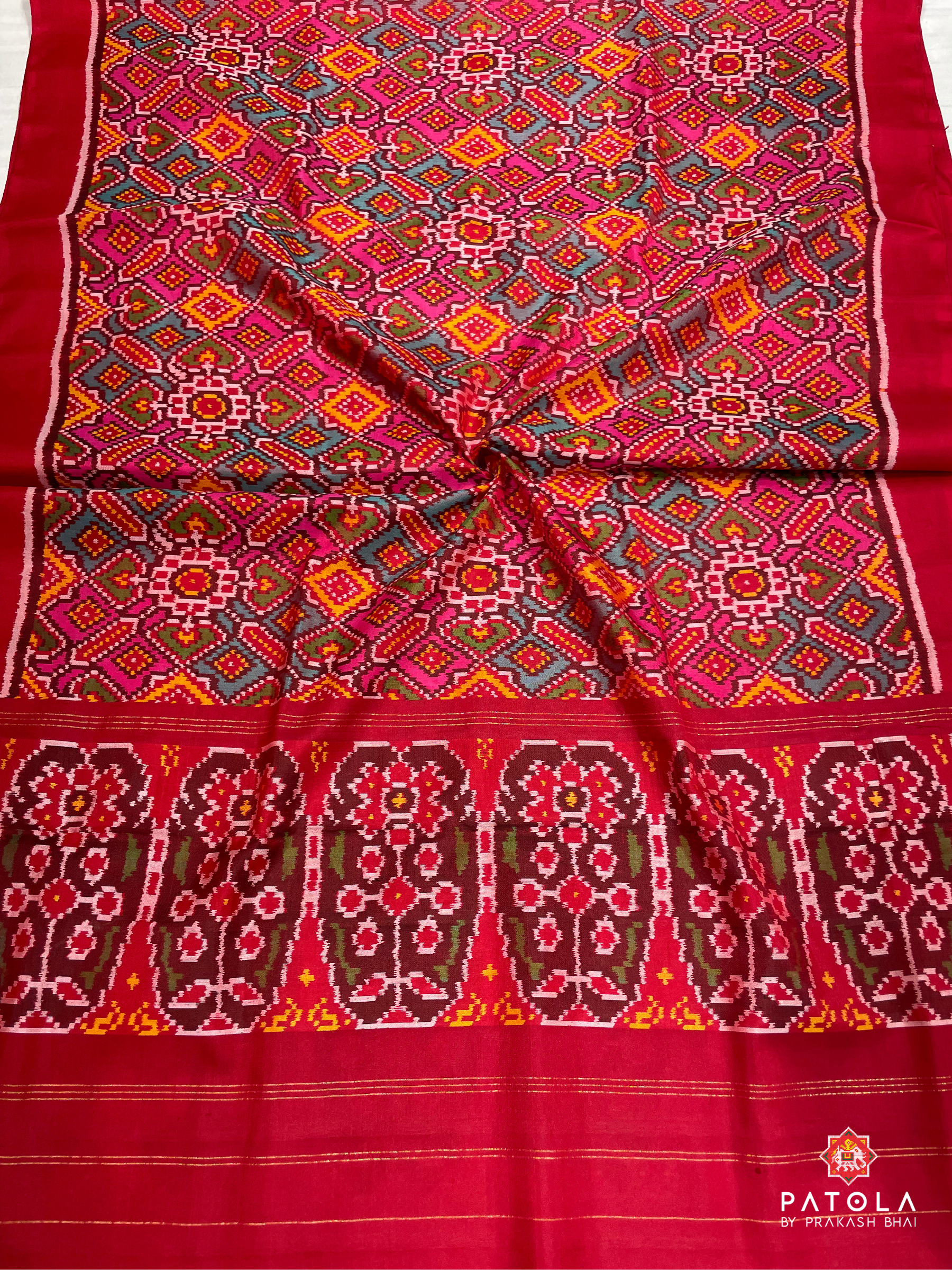 Multicolors Manekchowk Designer Semi Double Ikat Patola Dupatta