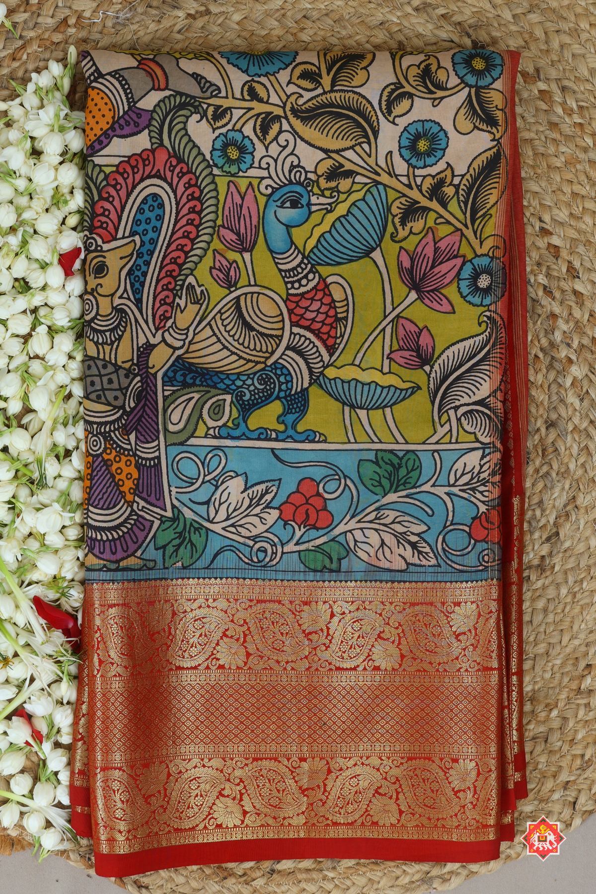 Hand painting art kalamkari with skirt border & kanchipuram work saree ( masterpiece)