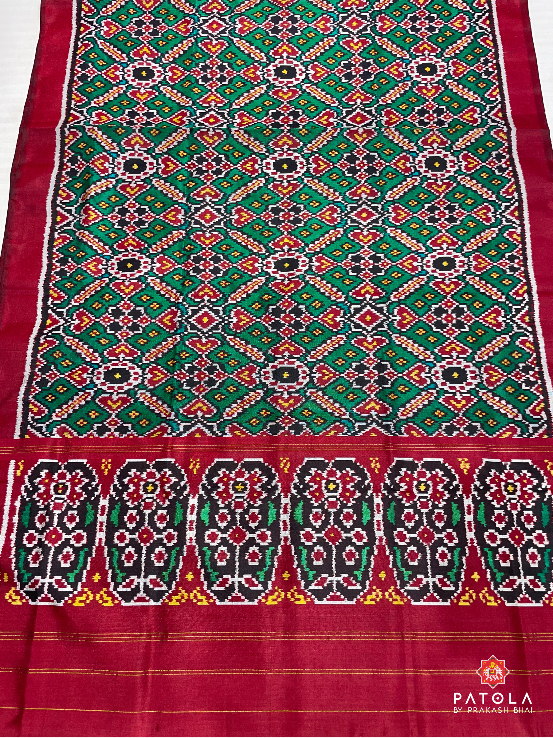 Traditional Green Manekchowk Designer Semi Double Ikat Dupatta