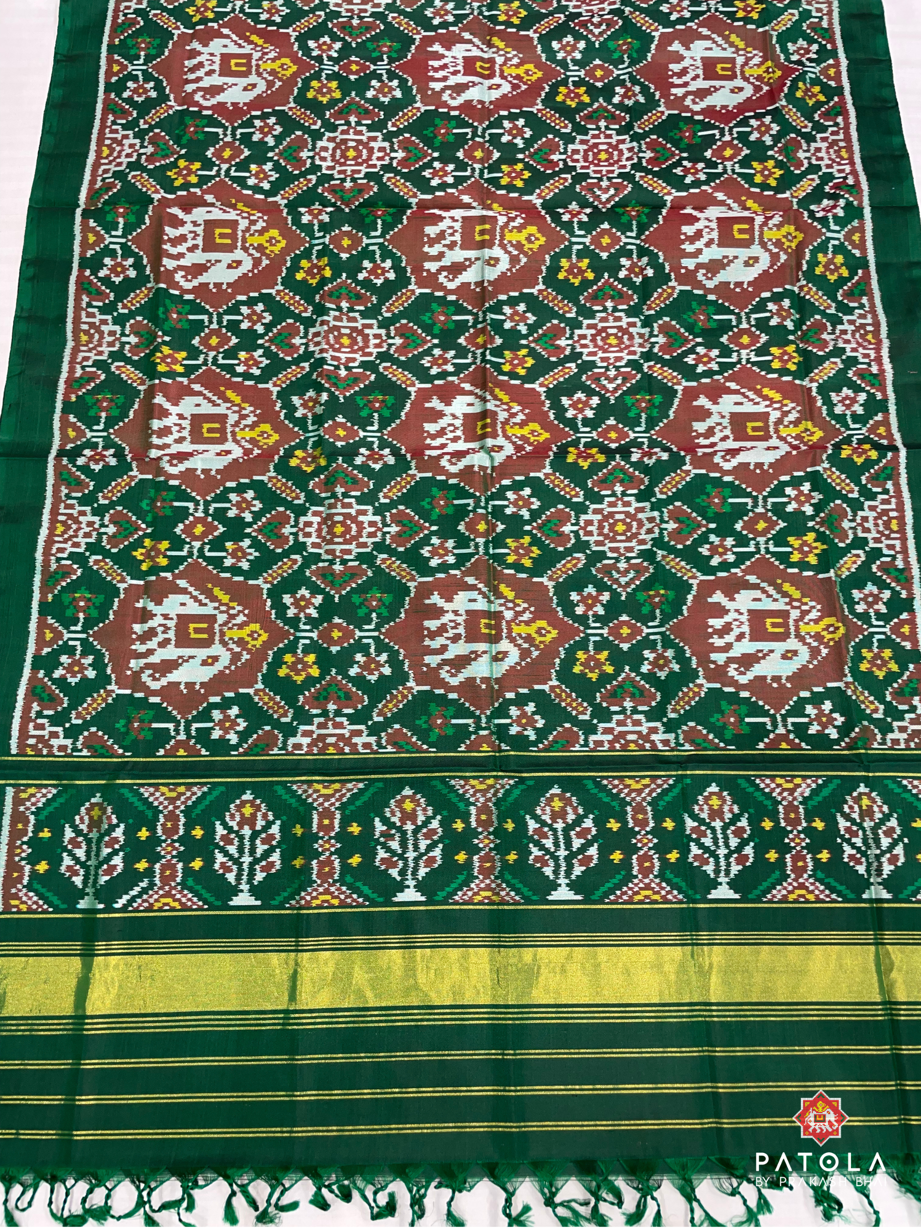 Elephents With Manekchowk Designer Semi Double Ikat Dupatta