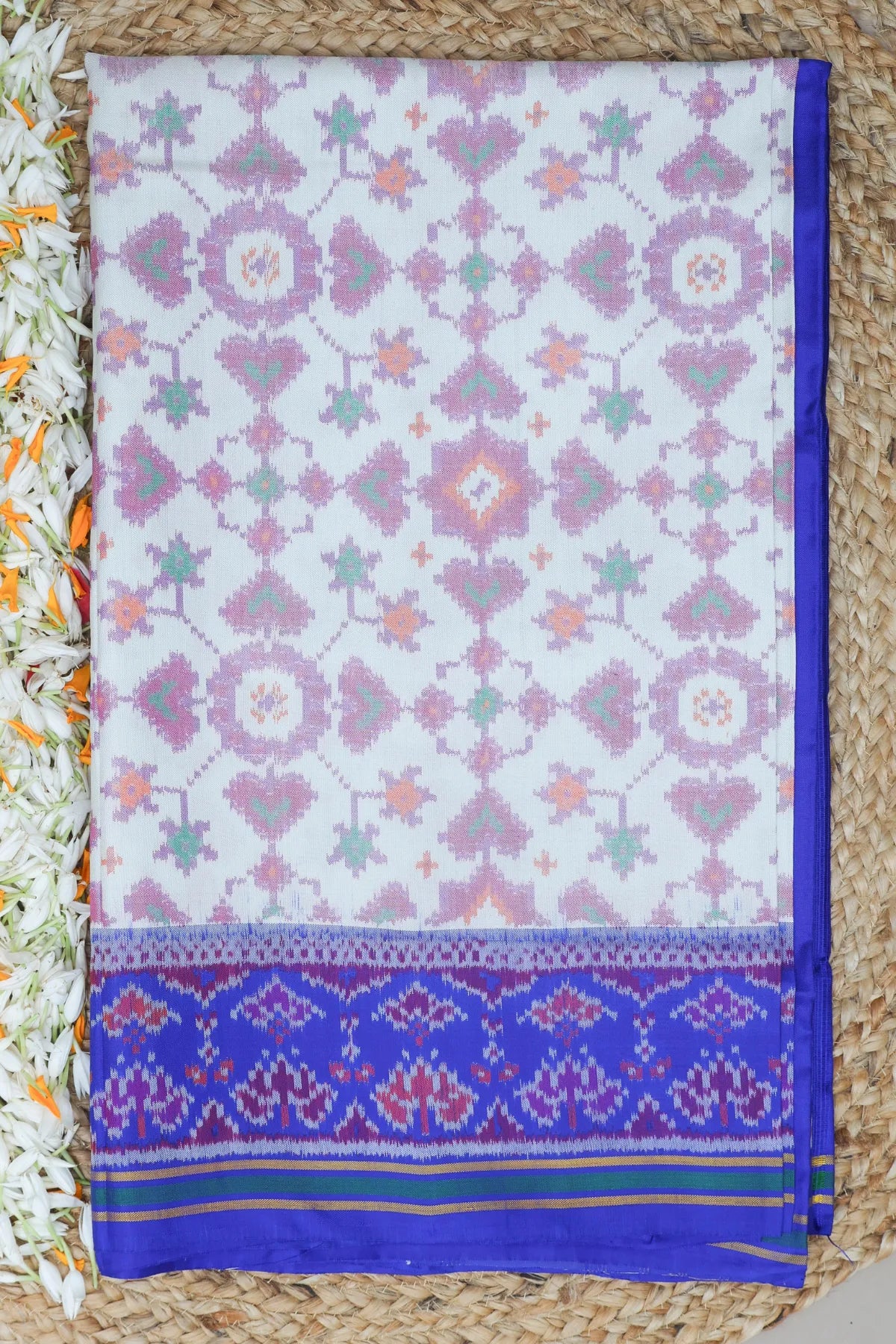 Traditioal paan chanda design minakari work with pallu border unique design semi double ikat patola saree