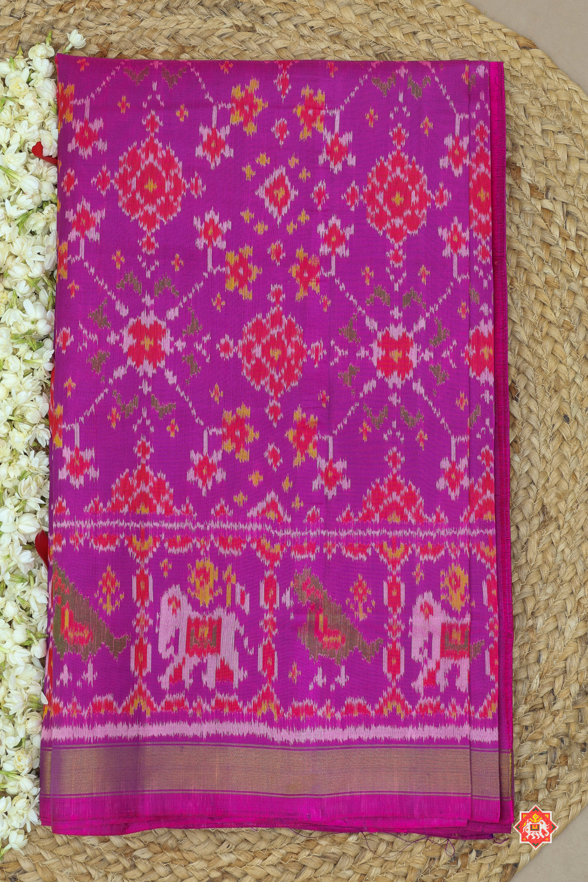 Navaratna design minakari work motif samll tissue border single ikat patola saree