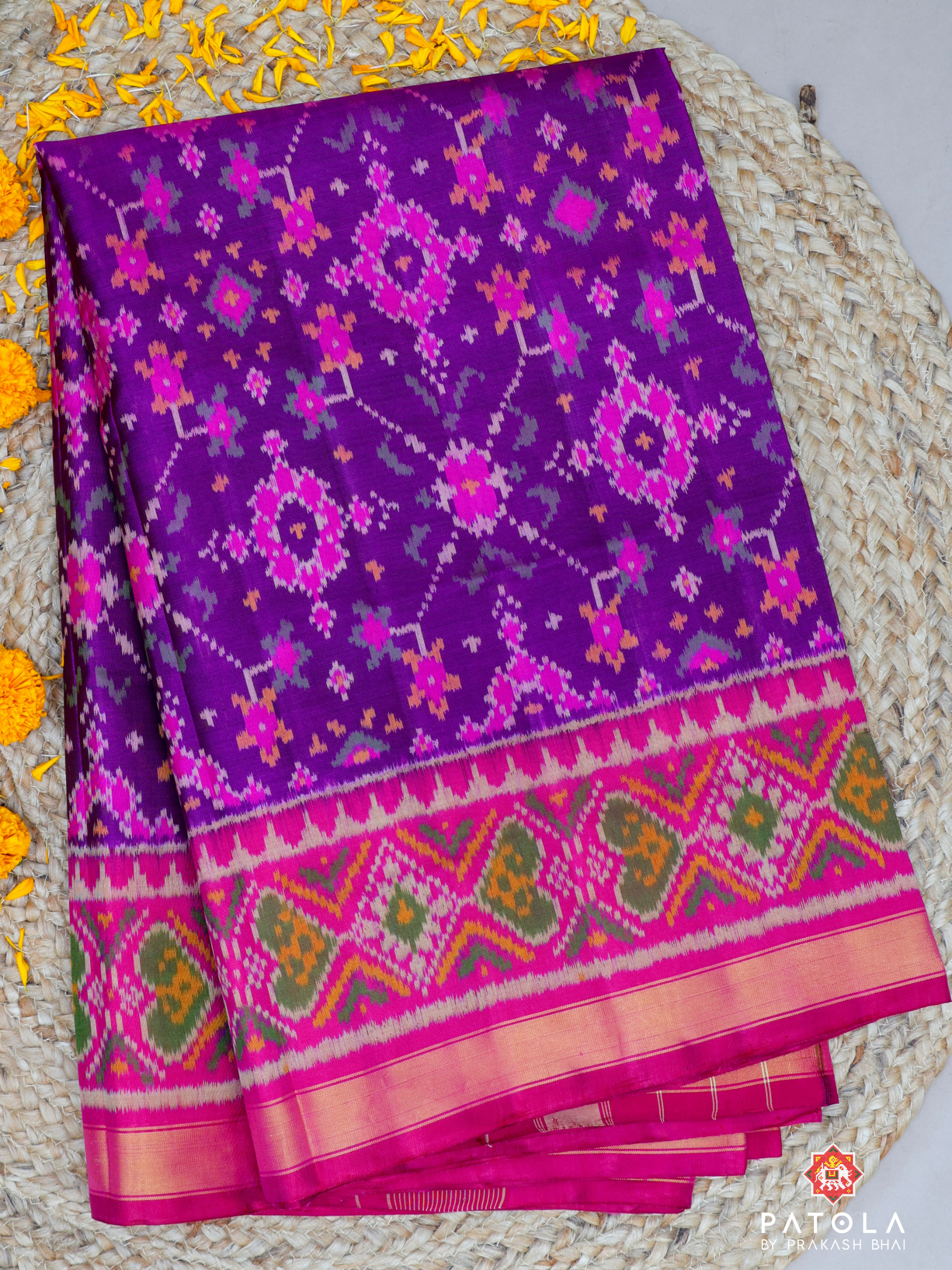 Purple Navratna Designer Single Ikat Patola Saree