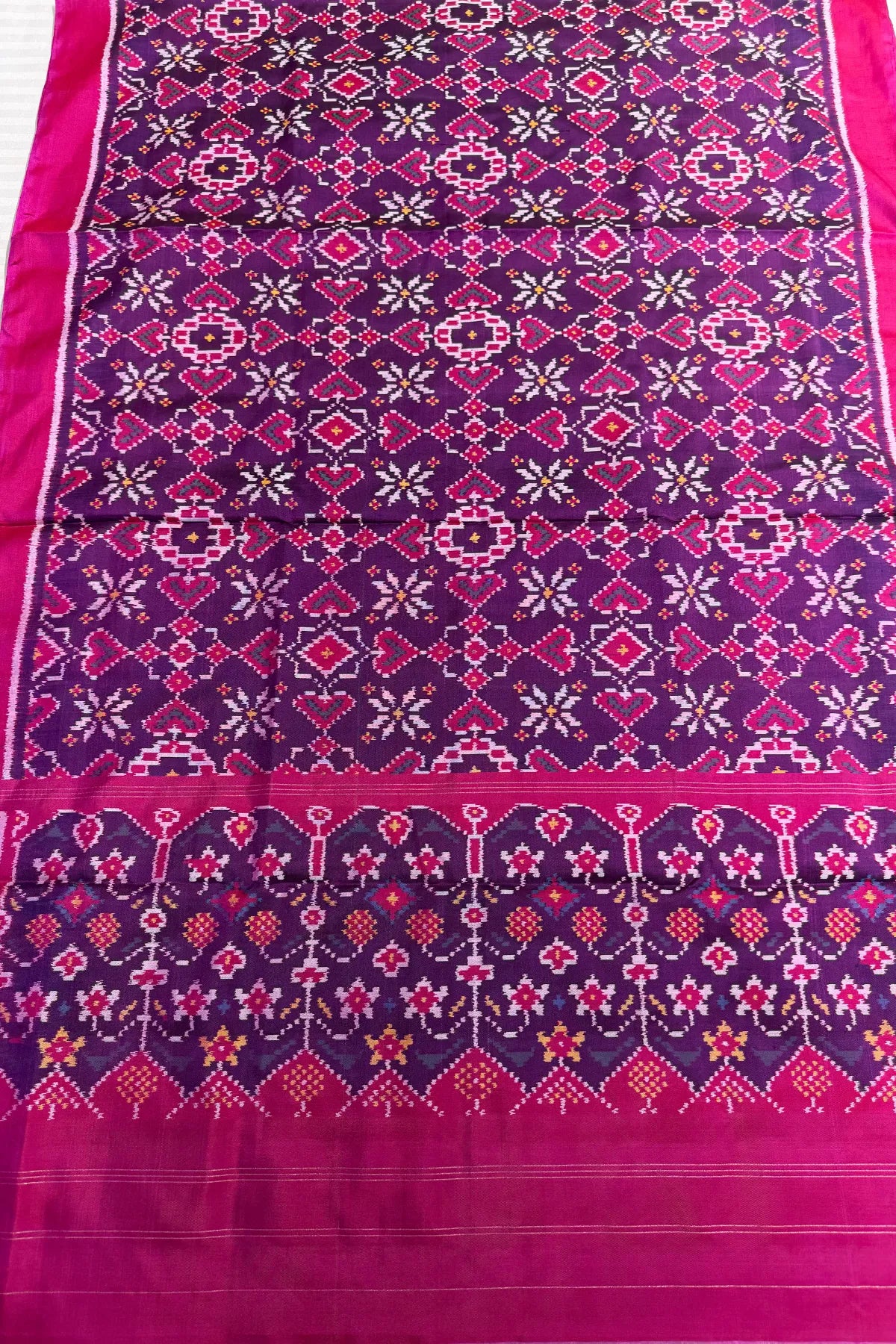 Traditional paan chanda & minakari work semi double ikat dupatta