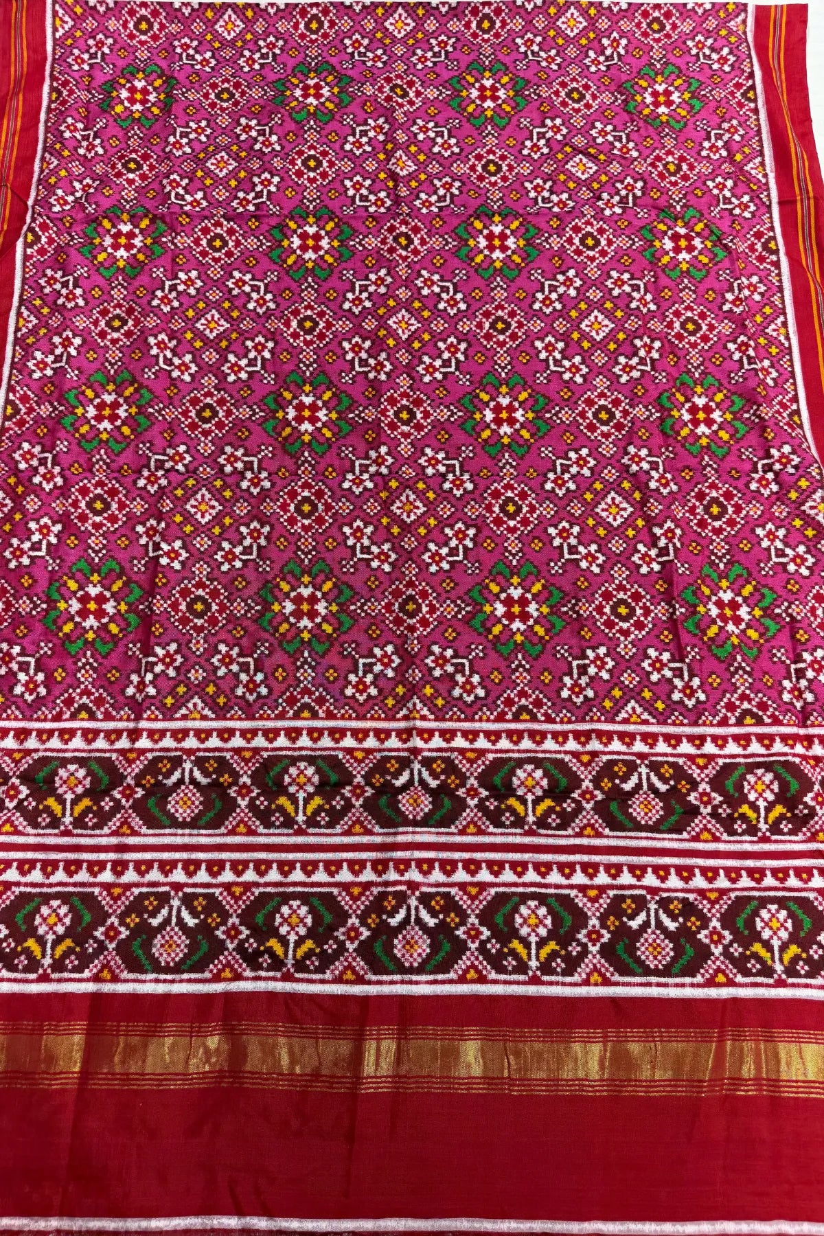 Traditional navratna design with minakari work pure double ikat patan patola dupatta