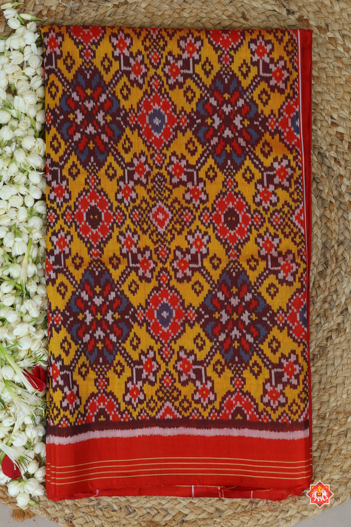 Navaratna design minakari work without tissue small border single ikat patola saree