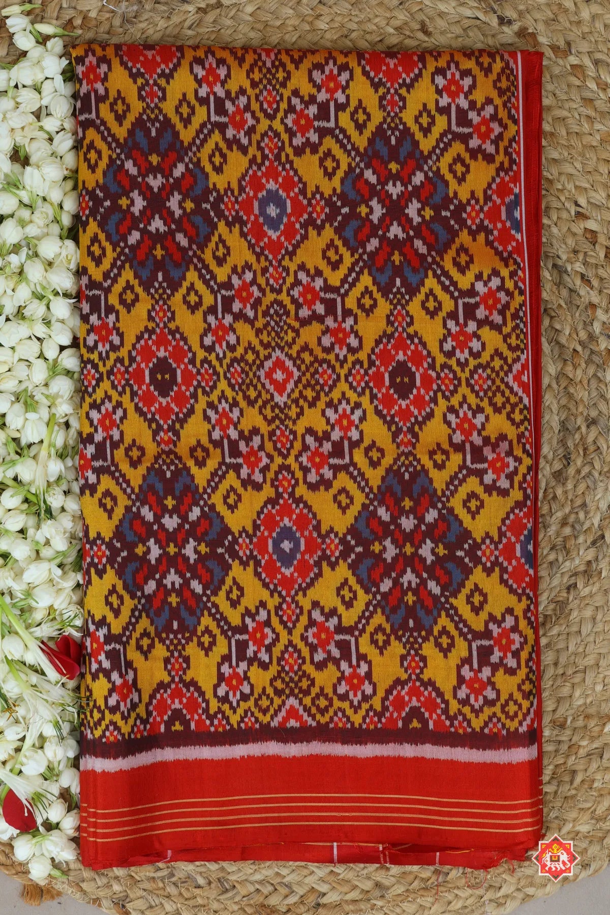 Navaratna design minakari work without tissue small border single ikat patola saree