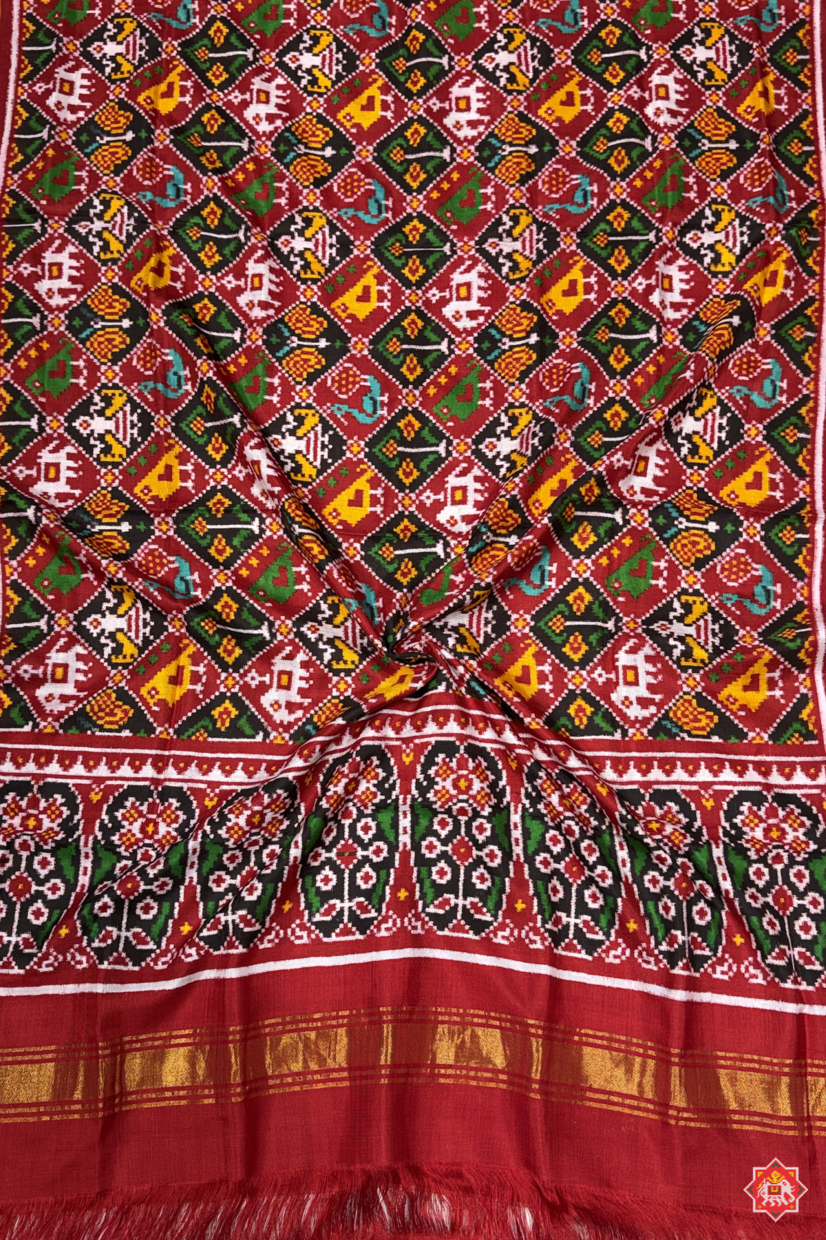 Traditional nari kunjar designer pure double ikat patola dupatta