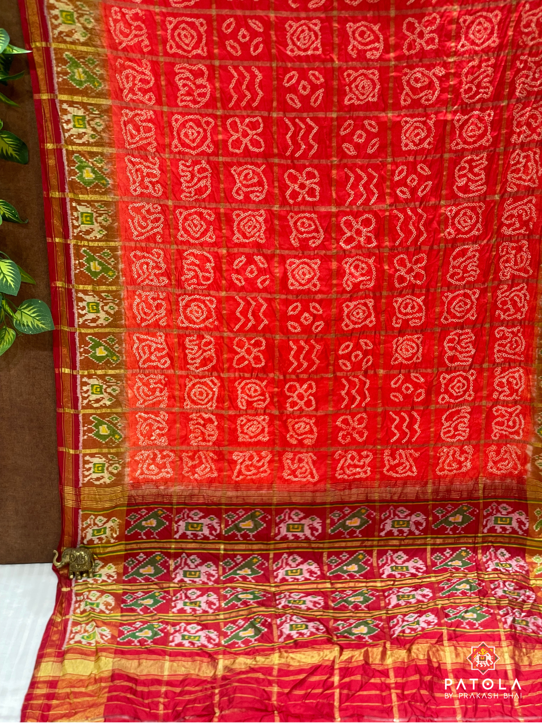 Orange Small Bandhej Patola Saree With Motif Designer Border