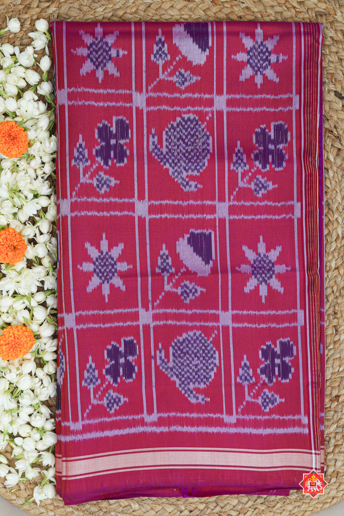 Fancy design with lines border ( office wear) semi double ikat patola saree